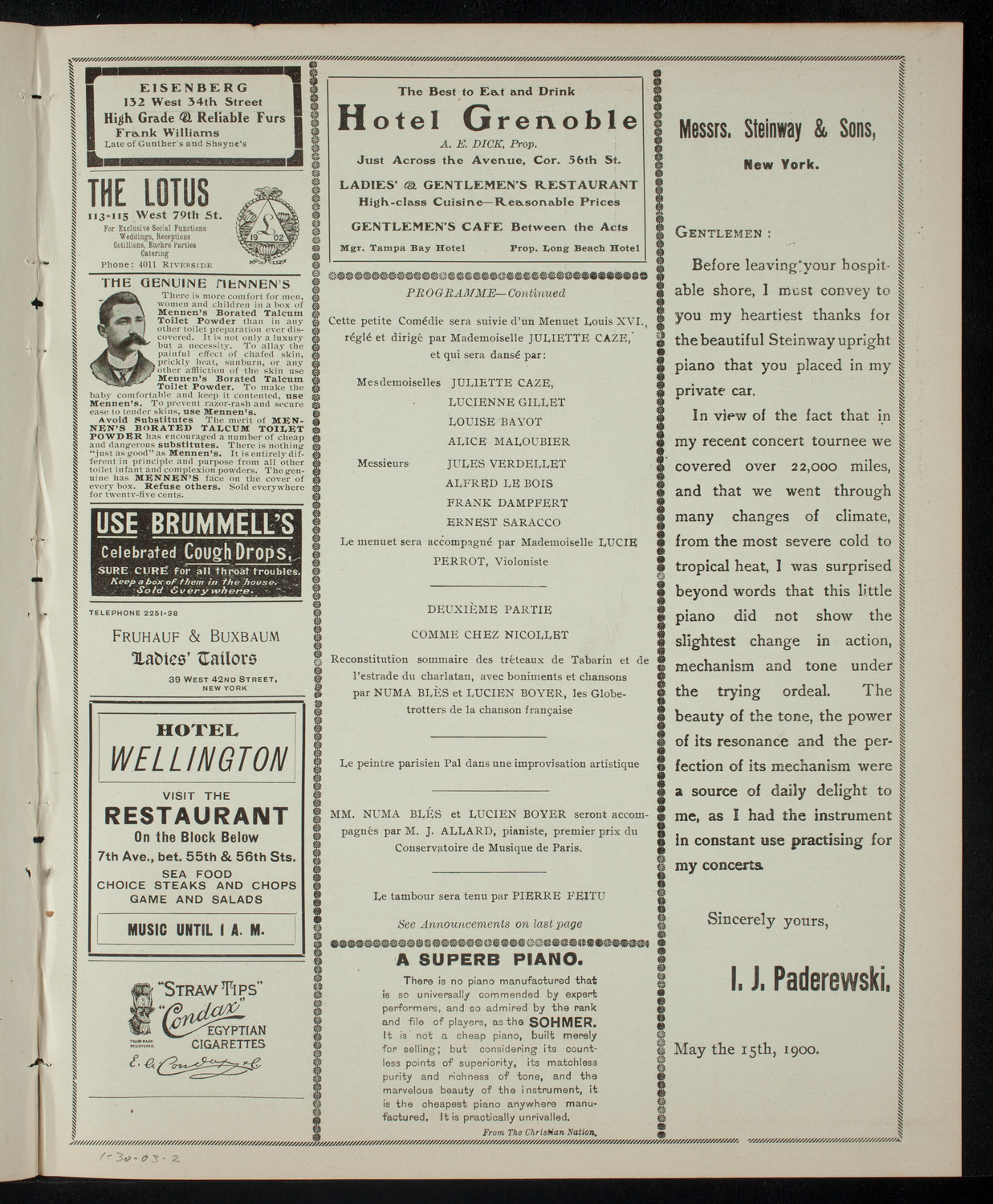 Soirée de l'Alliance Française, January 30, 1903, program page 3