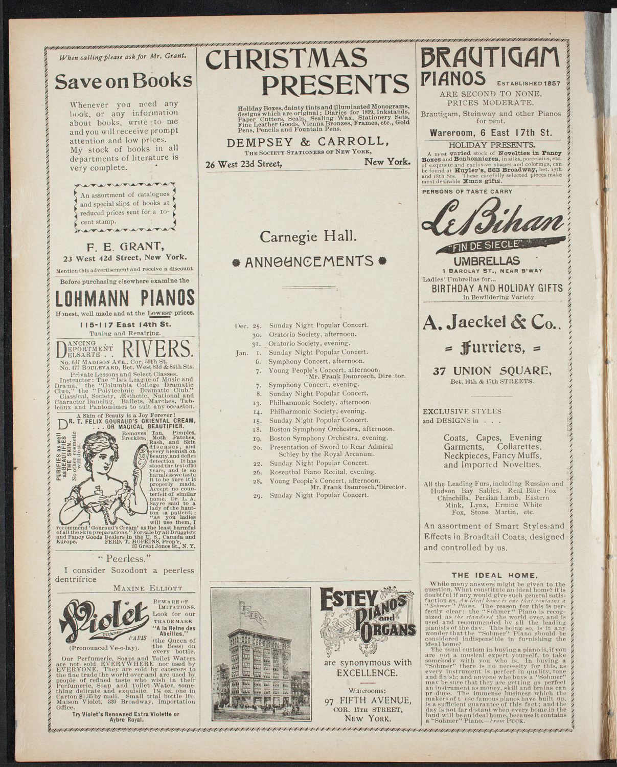 Paur Symphony Orchestra - Sunday Night Popular Concert, December 18, 1898, program page 2