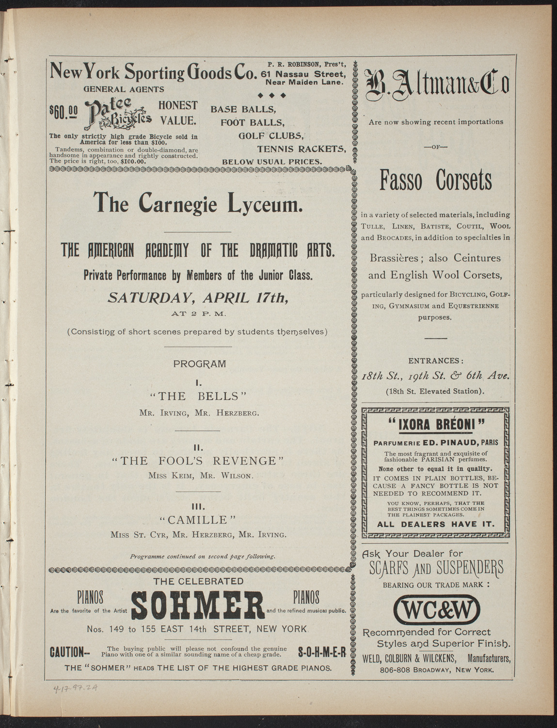 American Academy of Dramatic Arts: Private performance by members of the Junior Class, April 17, 1897, program page 3