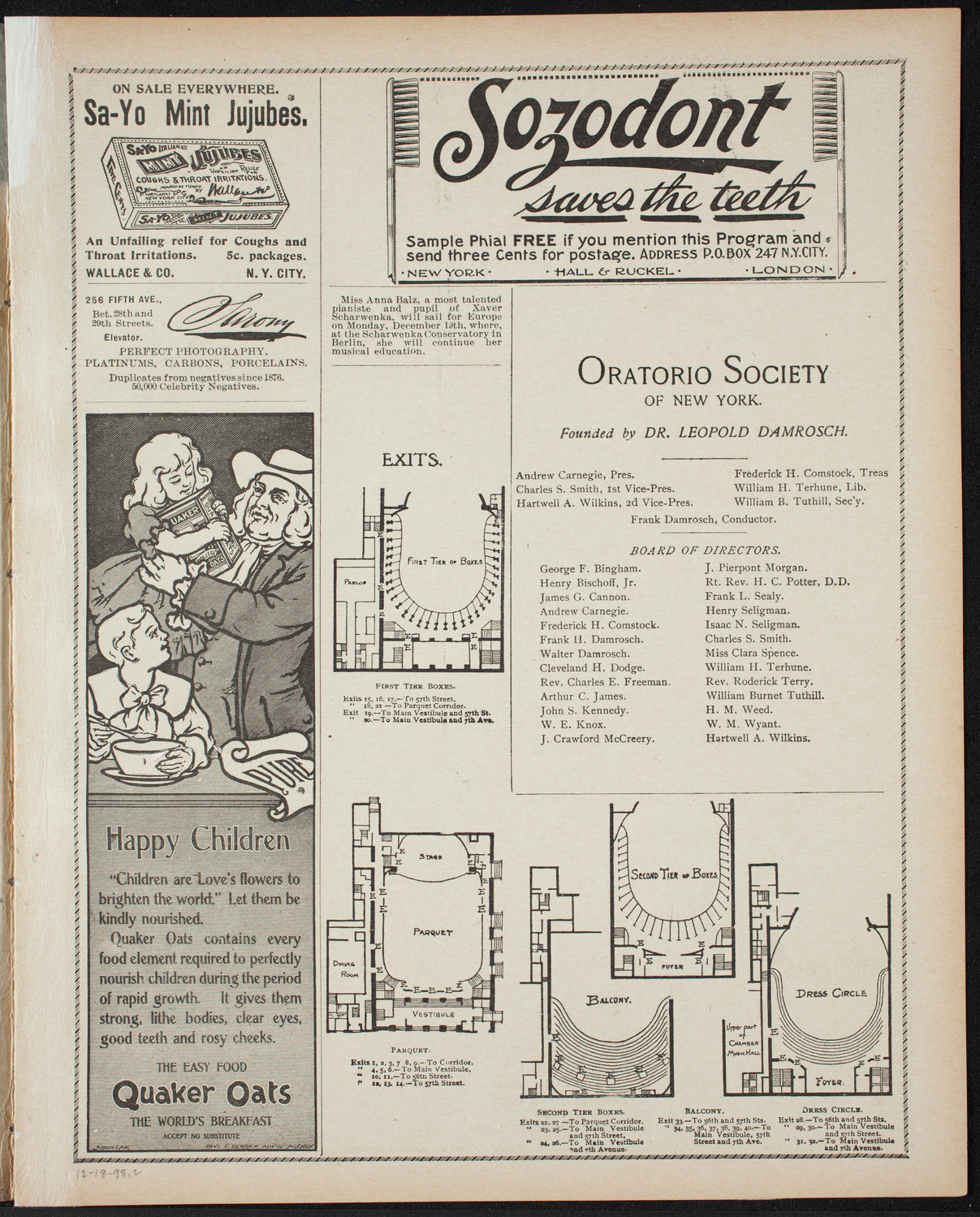 Paur Symphony Orchestra - Sunday Night Popular Concert, December 18, 1898, program page 3
