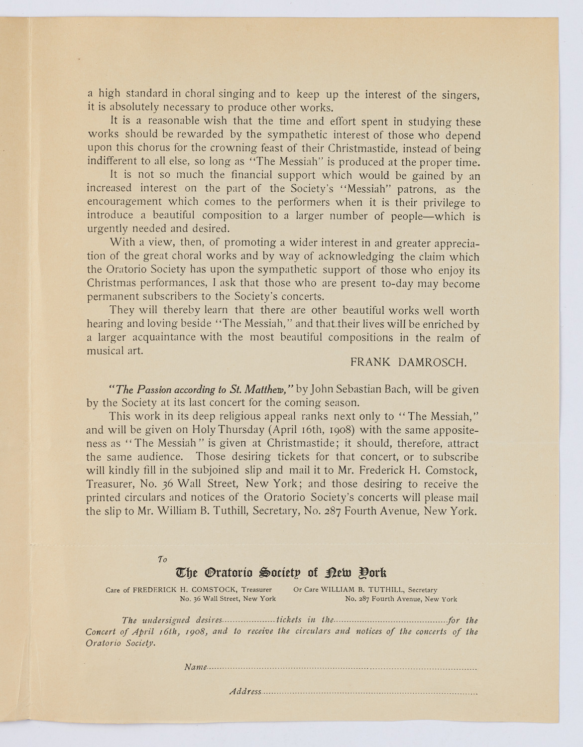 Oratorio Society of New York, April 16, 1908