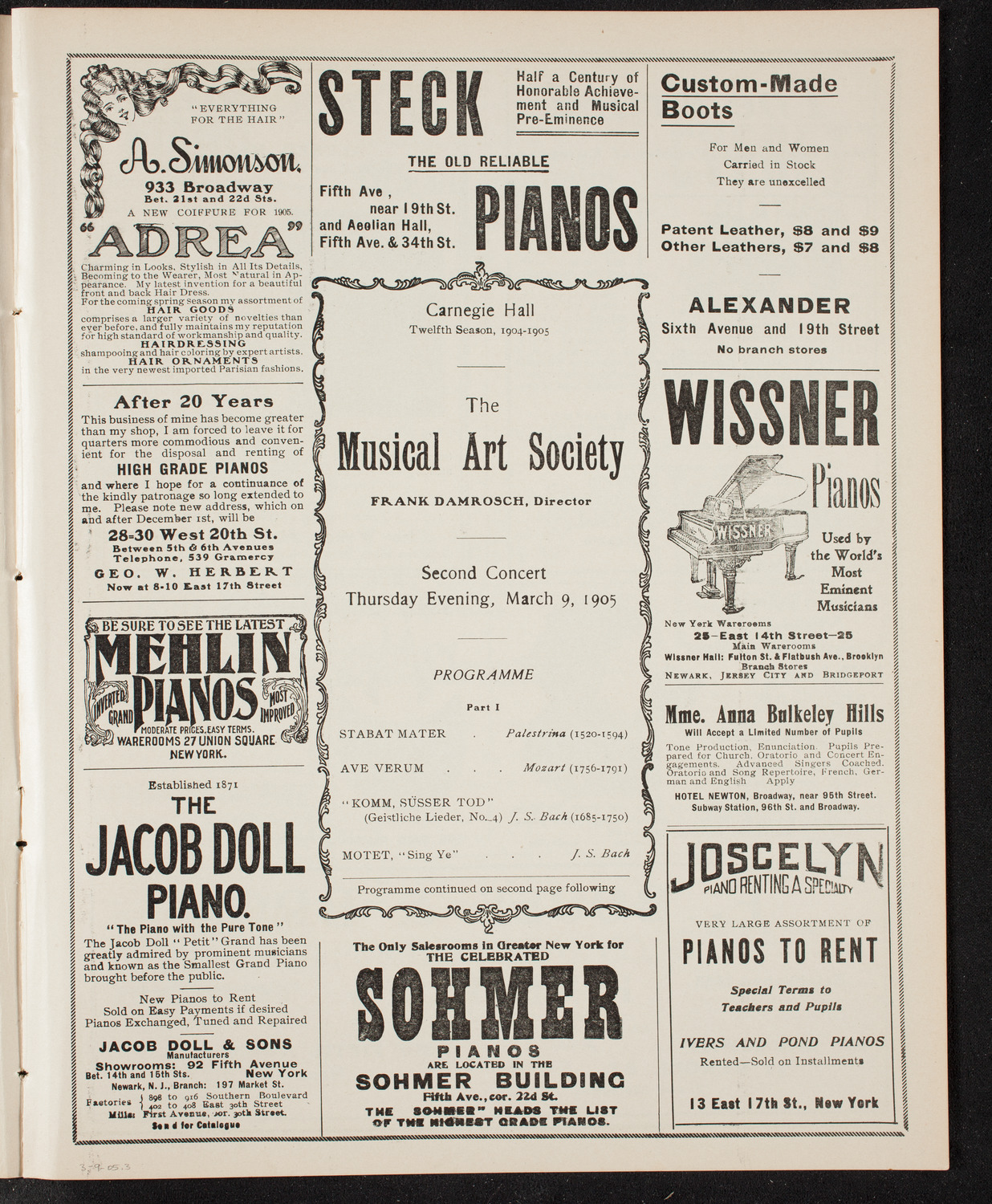 Musical Art Society of New York, March 9, 1905, program page 5