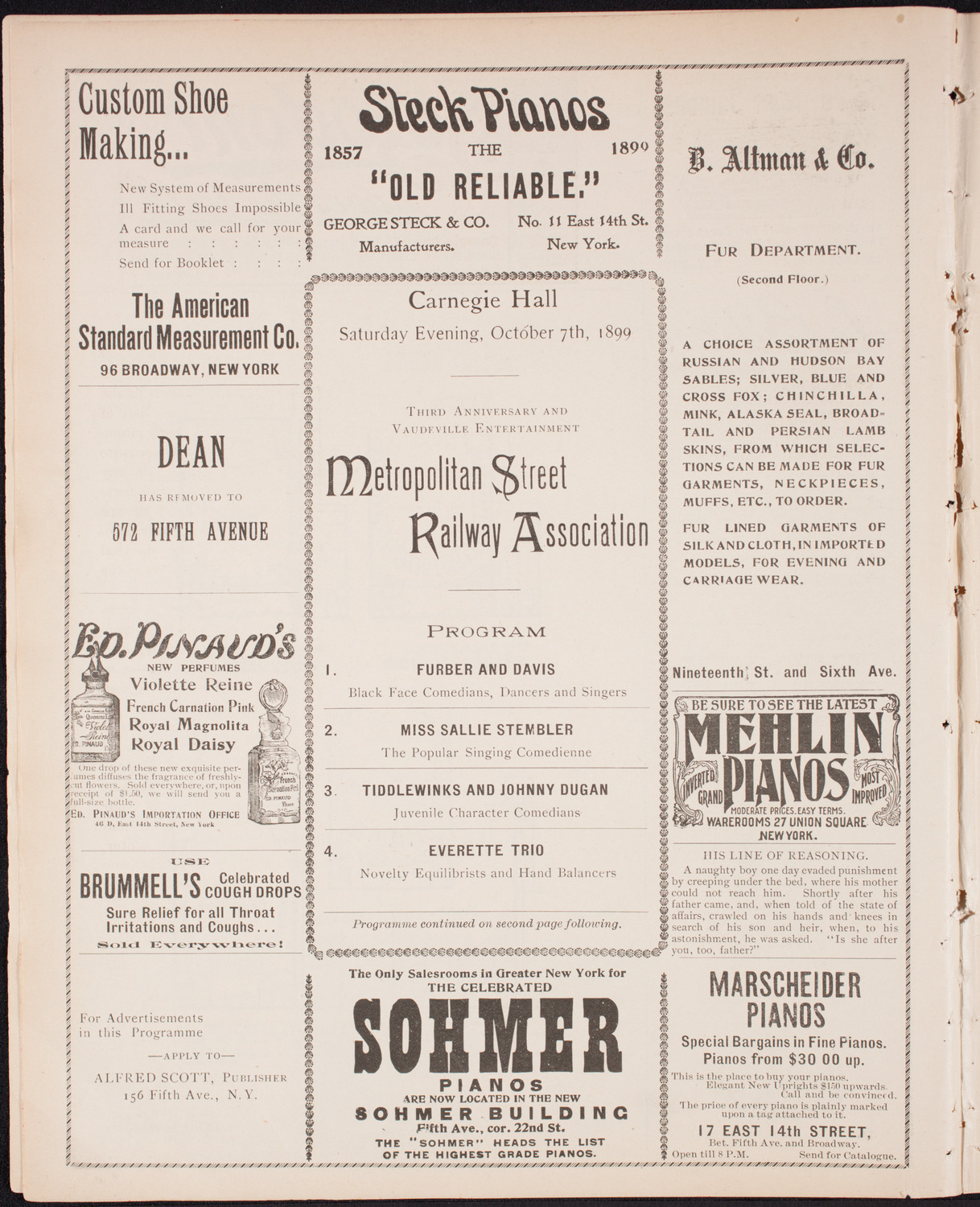Metropolitan Street Railway Association Meeting and Vaudeville Program, October 7, 1899, program page 4