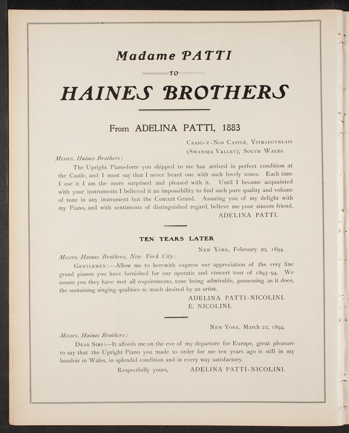 Adelina Patti, November 4, 1903, program page 16