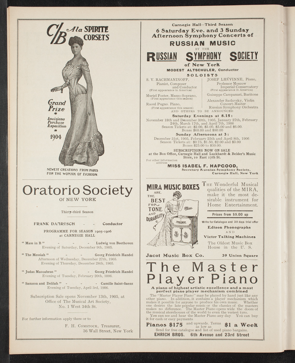 New York College of Music Faculty Concert, October 29, 1905, program page 8