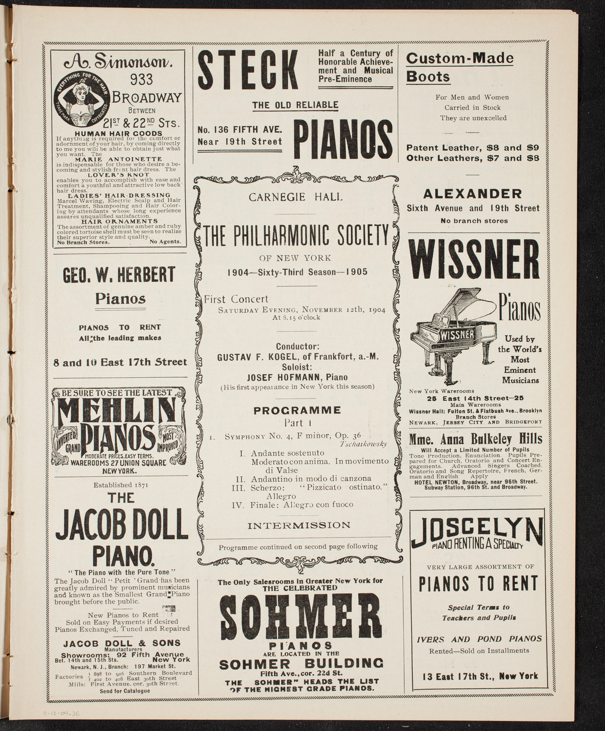 New York Philharmonic, November 12, 1904, program page 5
