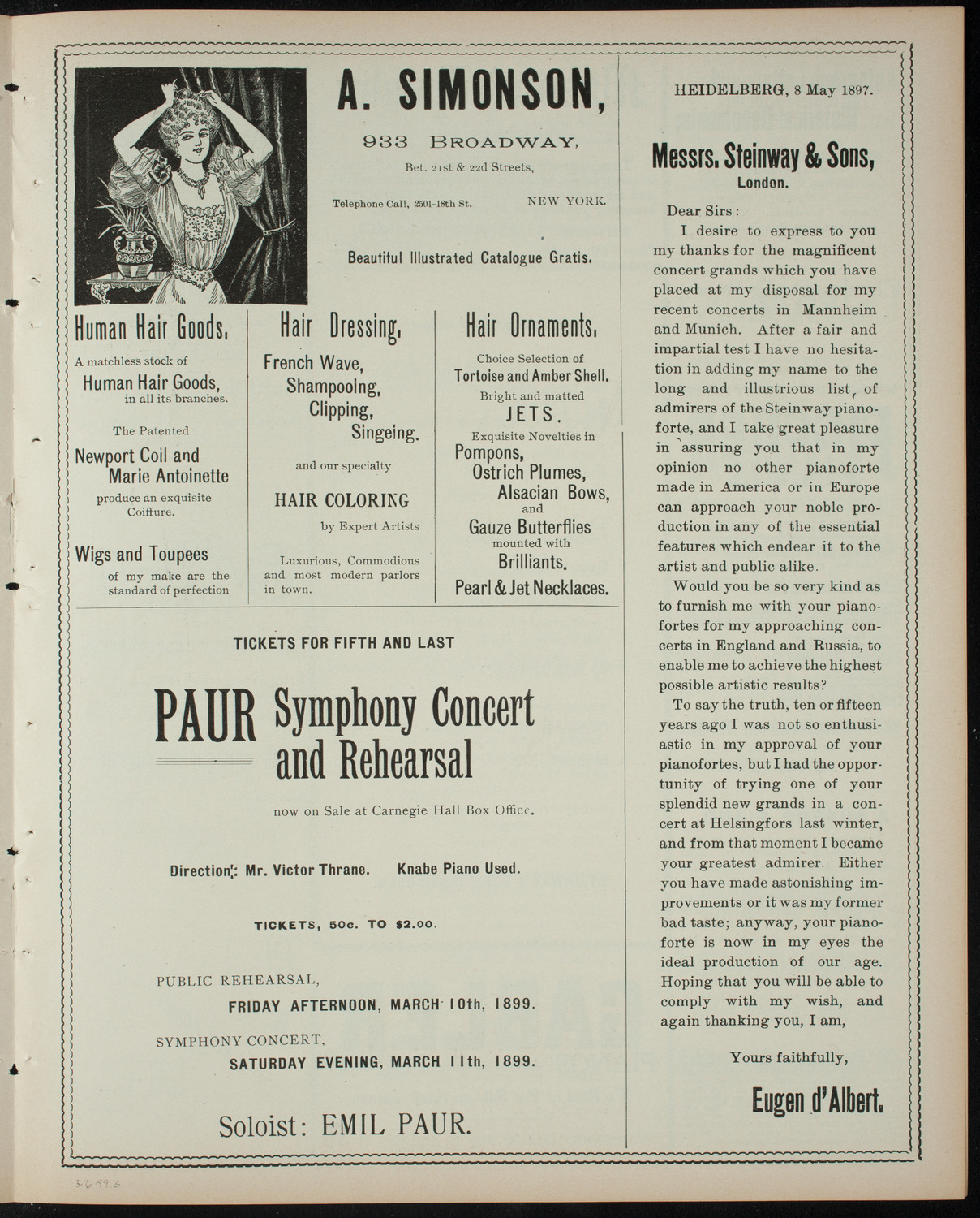 Rolf de Brandt-Rantzau, March 6, 1899, program page 5