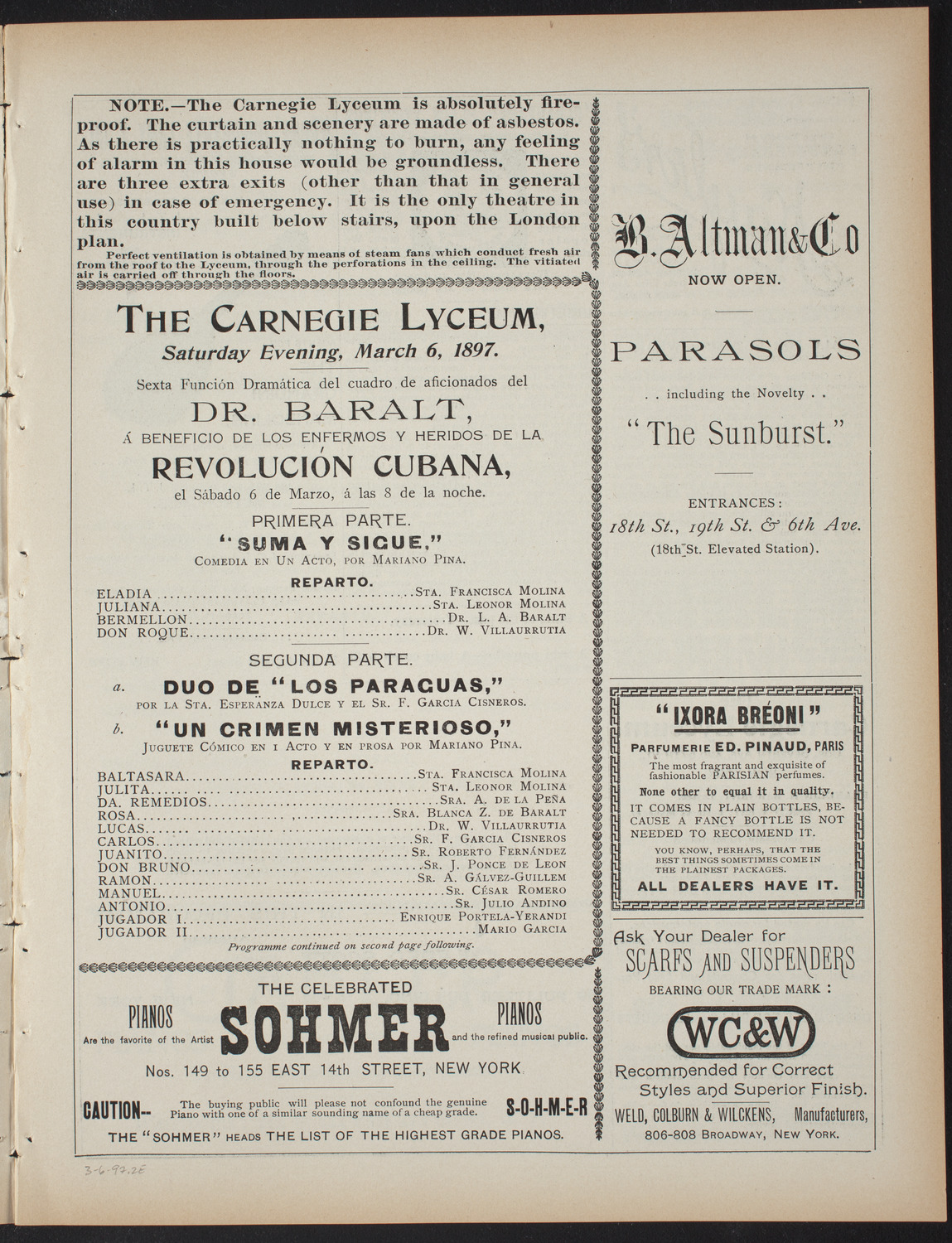 Benefit for the Sick and Wounded in the Cuban Revolution, March 6, 1897, program page 3