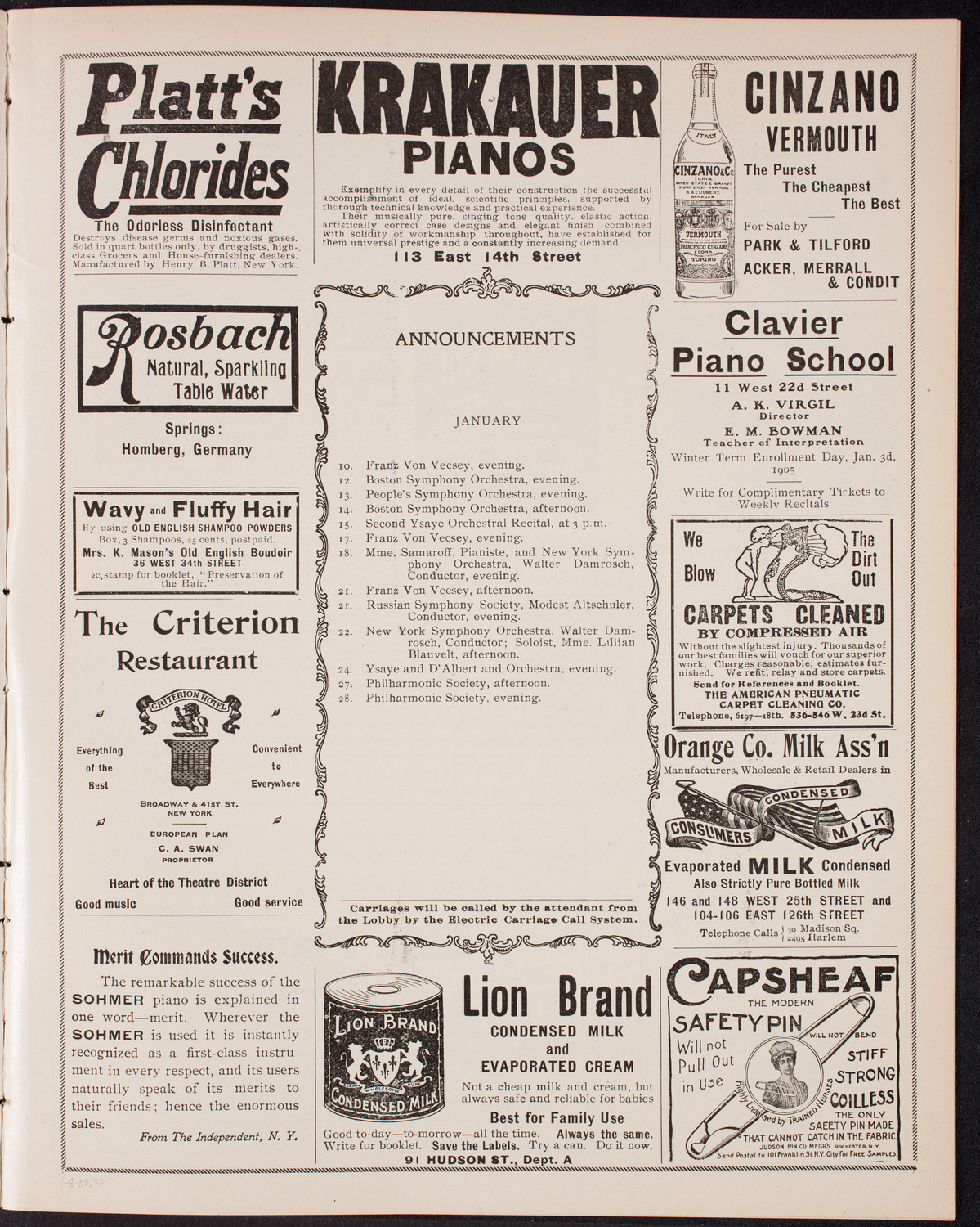 Benefit: German Hospital and Dispensary, January 8, 1905, program page 3