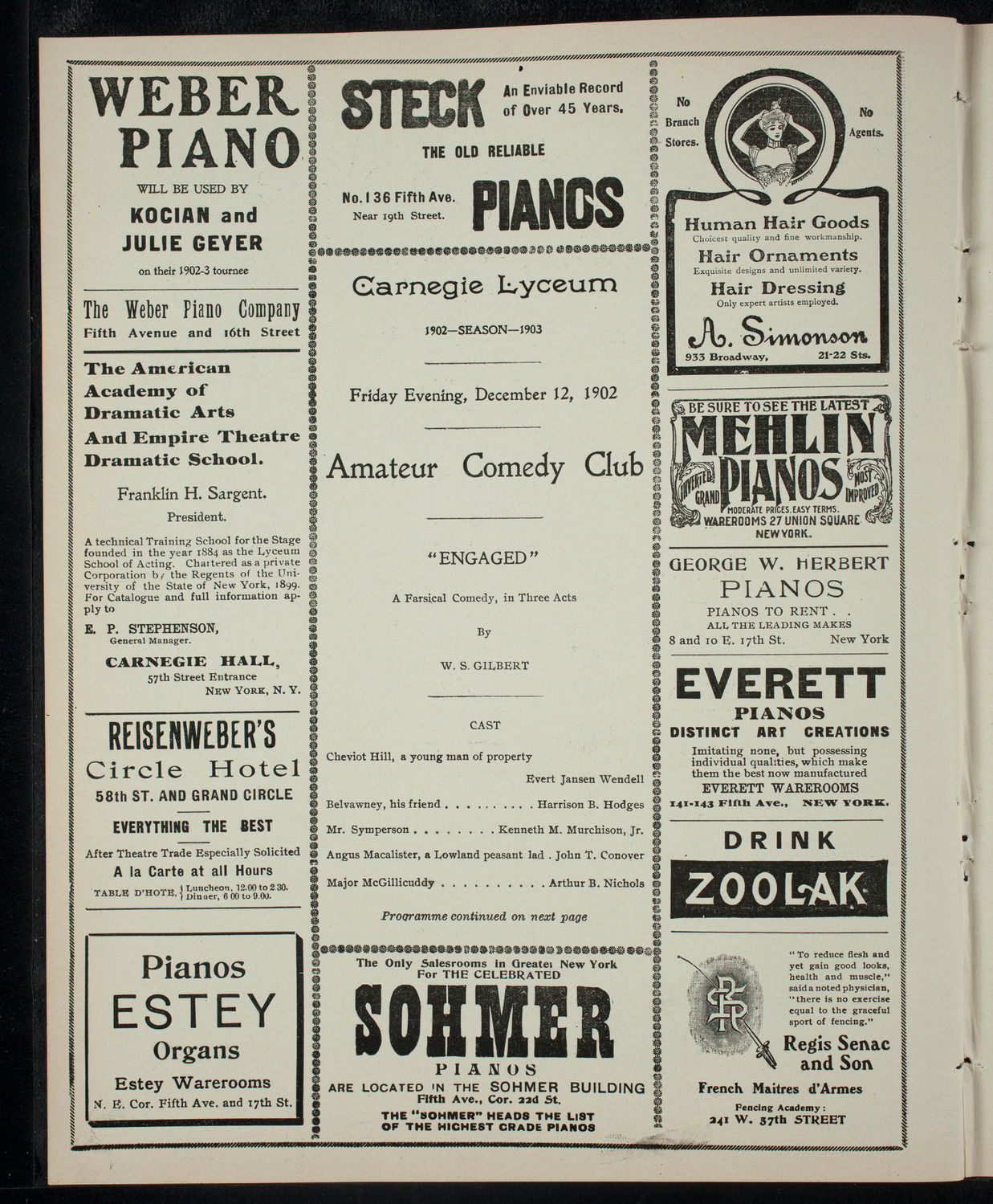 Amateur Comedy Club, December 12, 1902, program page 2