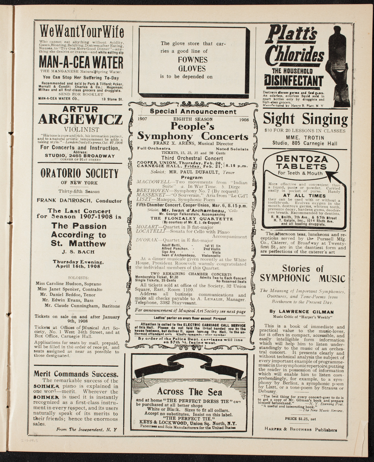 Russian Symphony Society of New York, February 13, 1908, program page 9