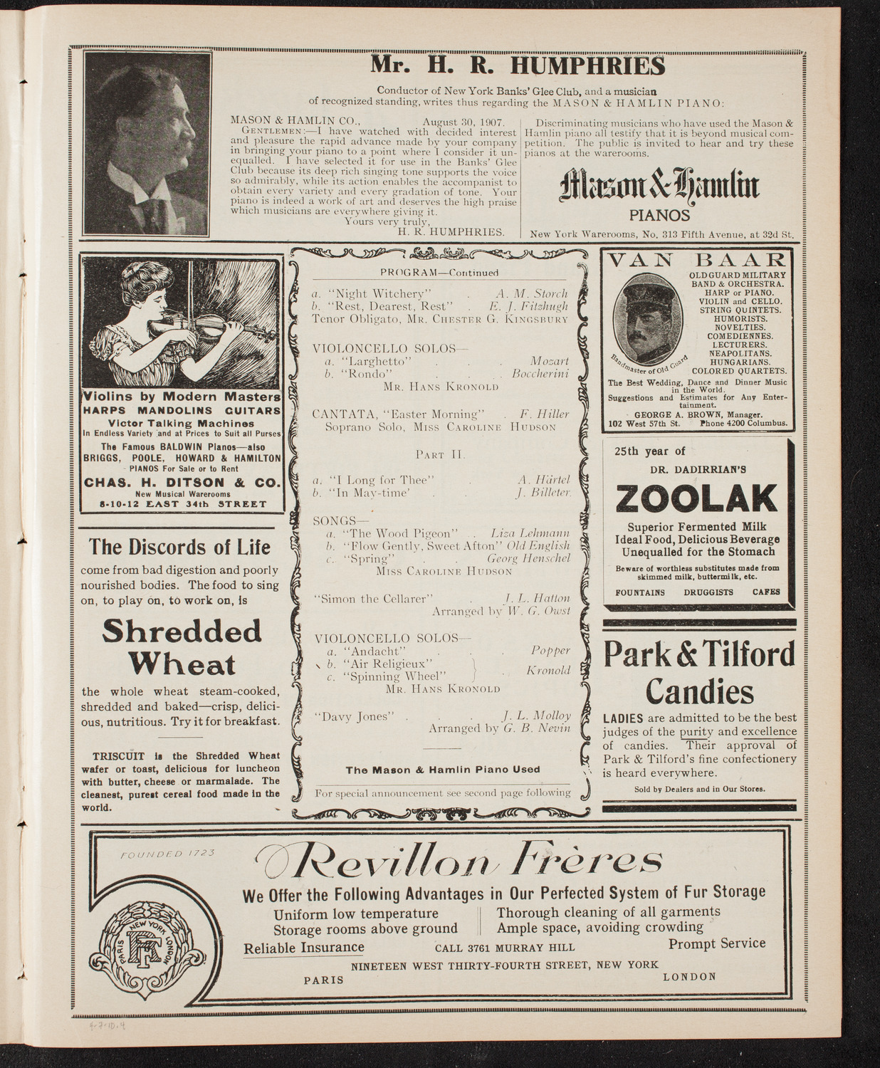 New York Banks' Glee Club, April 7, 1910, program page 7