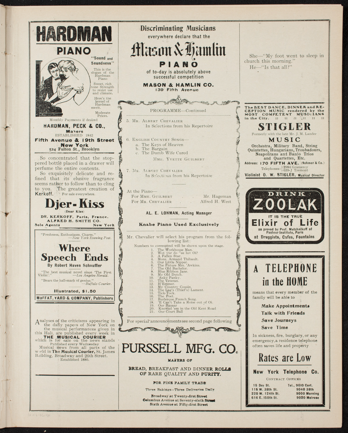 Yvette Guilbert and Albert Chevalier, October 13, 1906, program page 7