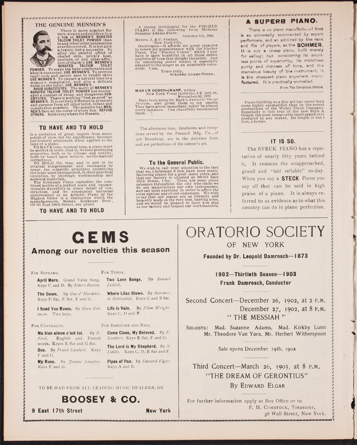 Raoul Pugno, Piano, Elsa Ruegger, Cello, and David Bispham, Baritone, December 21, 1902, program page 10