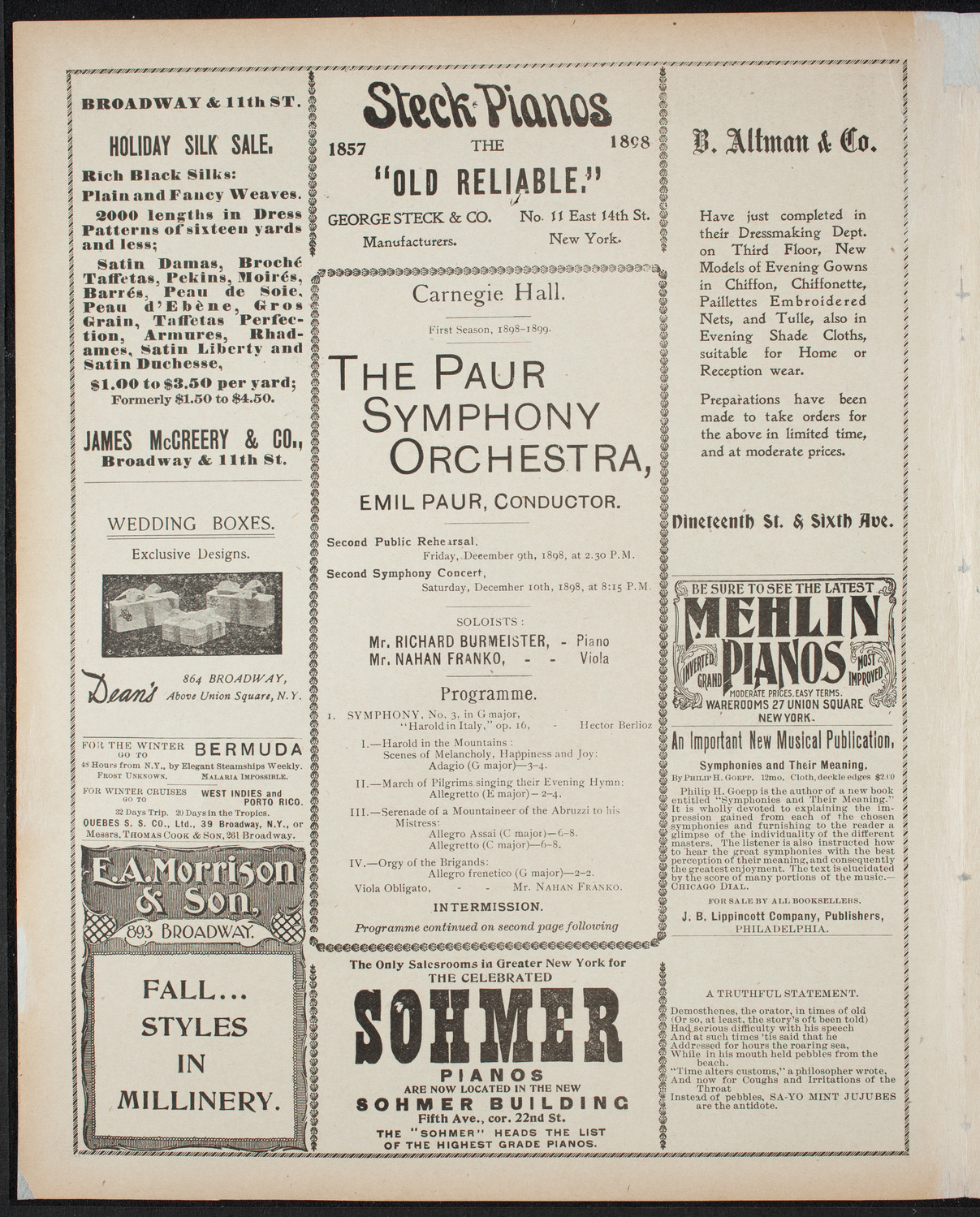 Paur Symphony Orchestra, December 9, 1898, program page 4