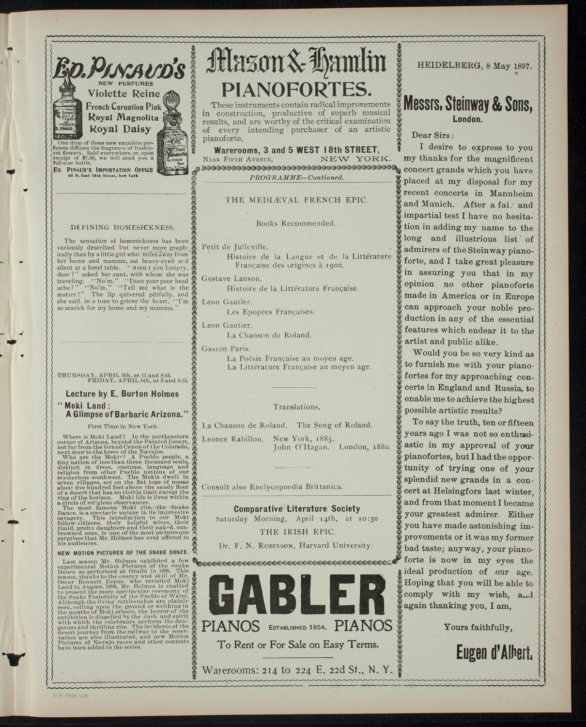 Comparative Literature Society, March 31, 1900, program page 3