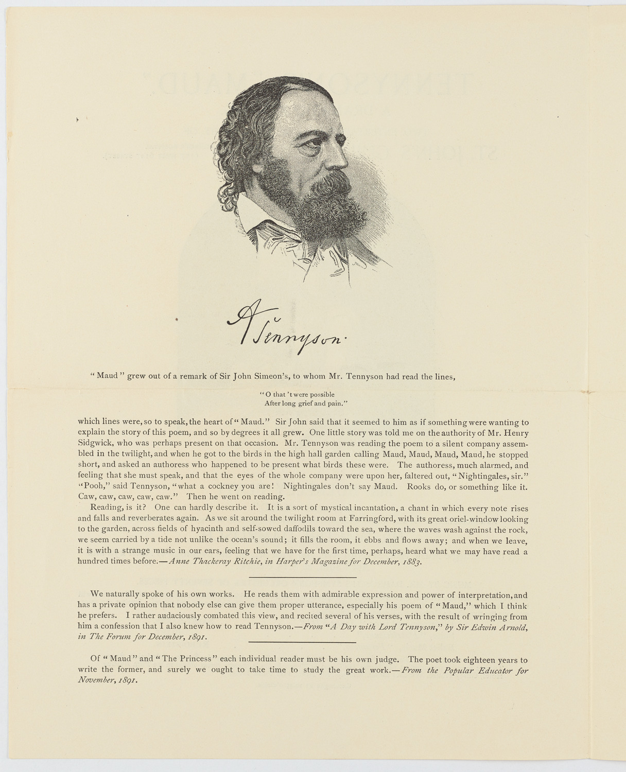 Tennyson's "Maud", April 23, 1892