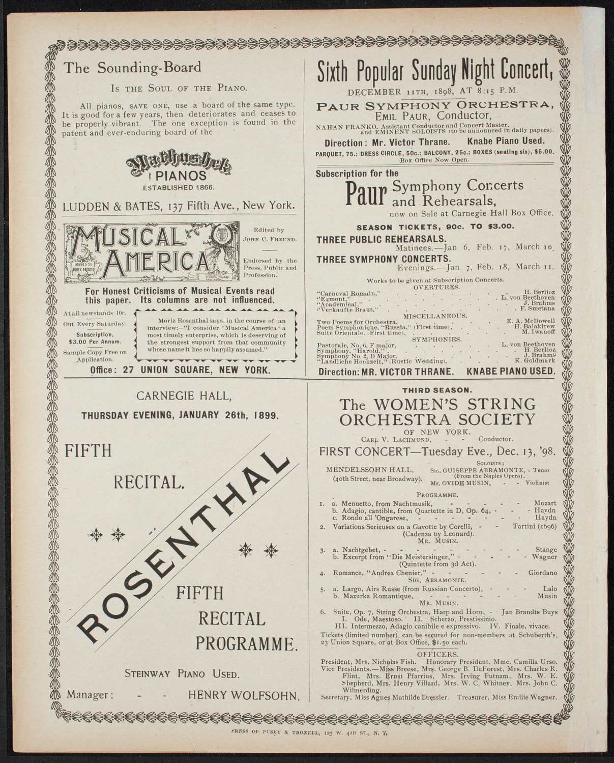 Paur Symphony Orchestra, December 10, 1898, program page 8