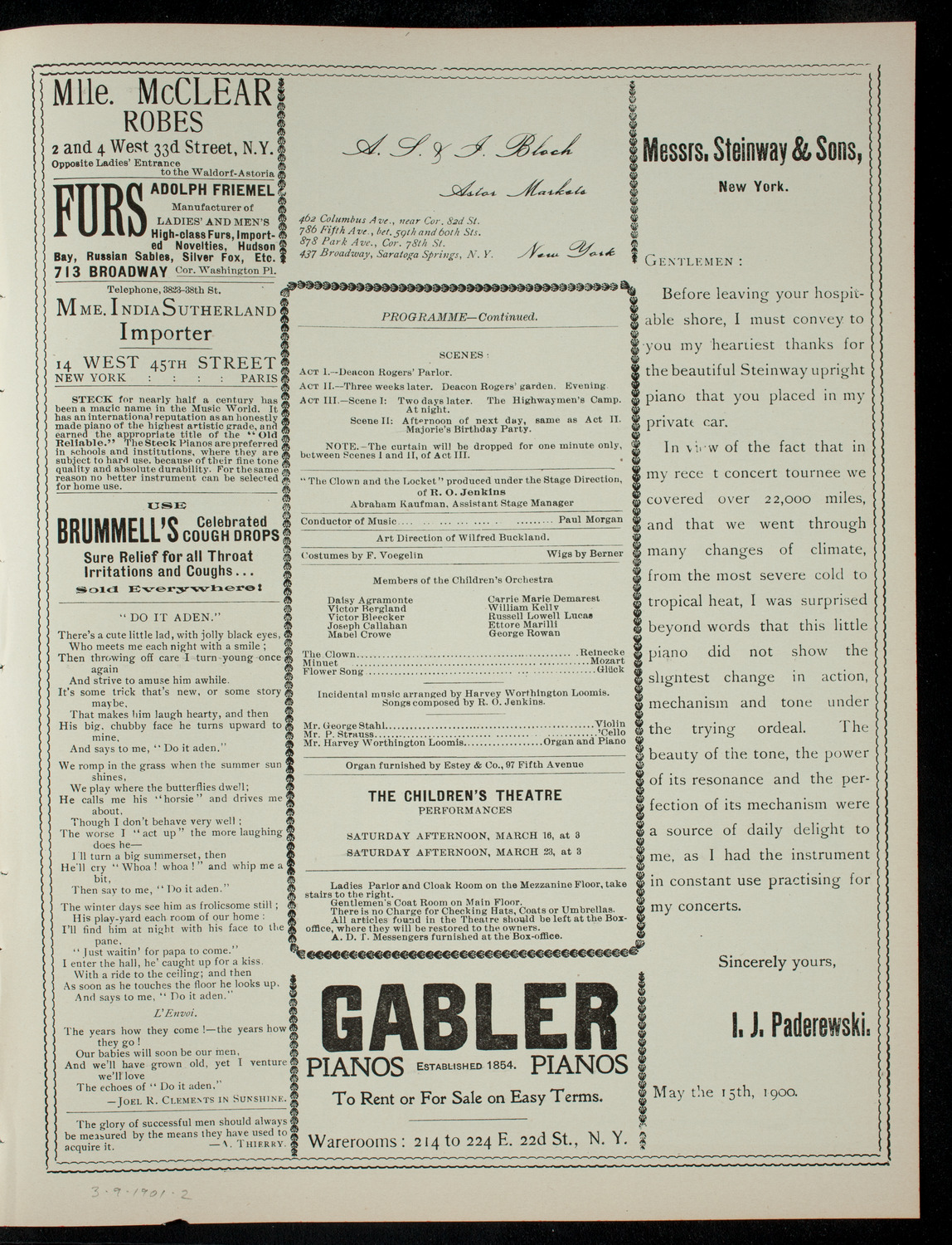 The Children's Theatre, March 9, 1901, program page 3