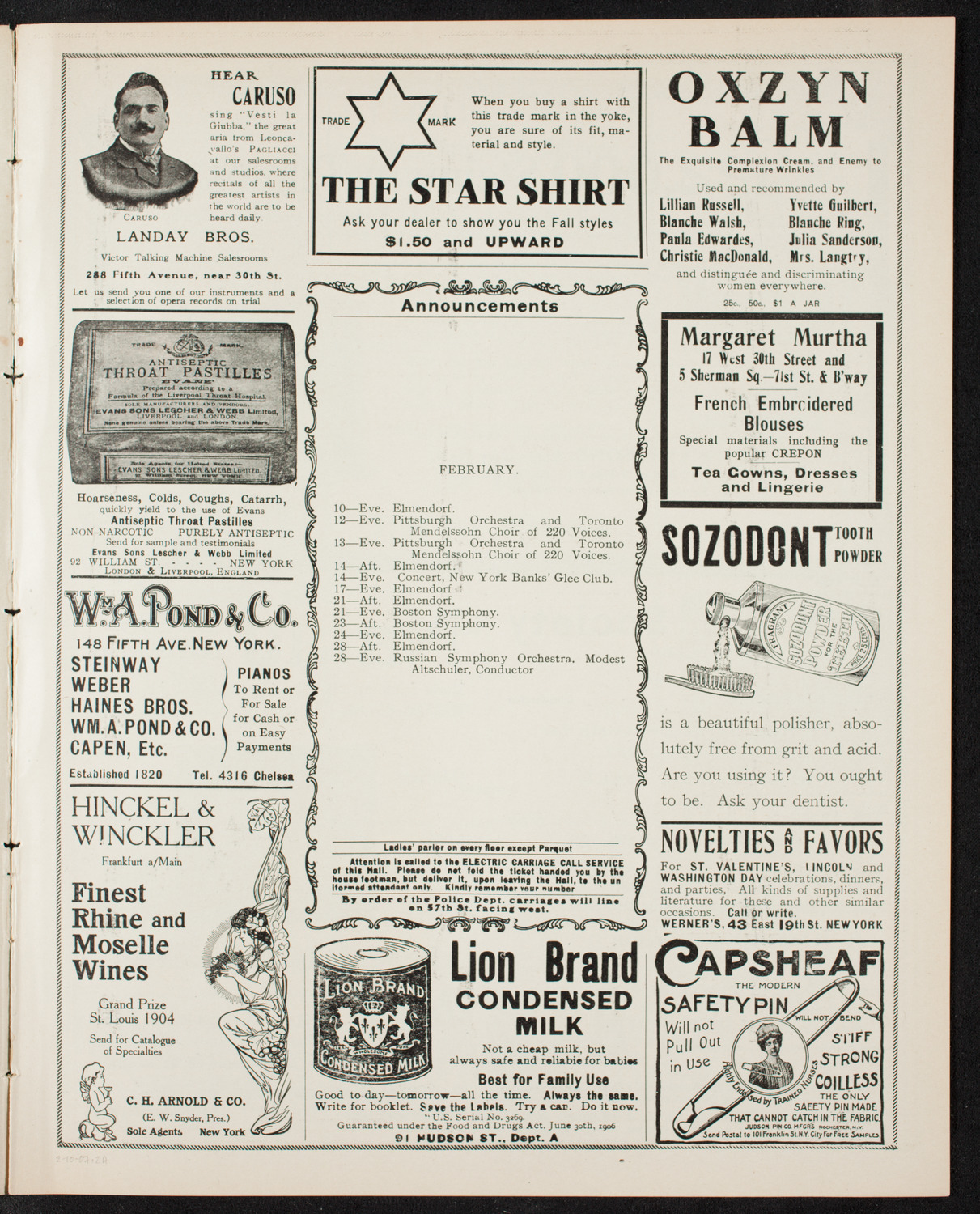 Volpe Symphony Society of New York, February 10, 1907, program page 3