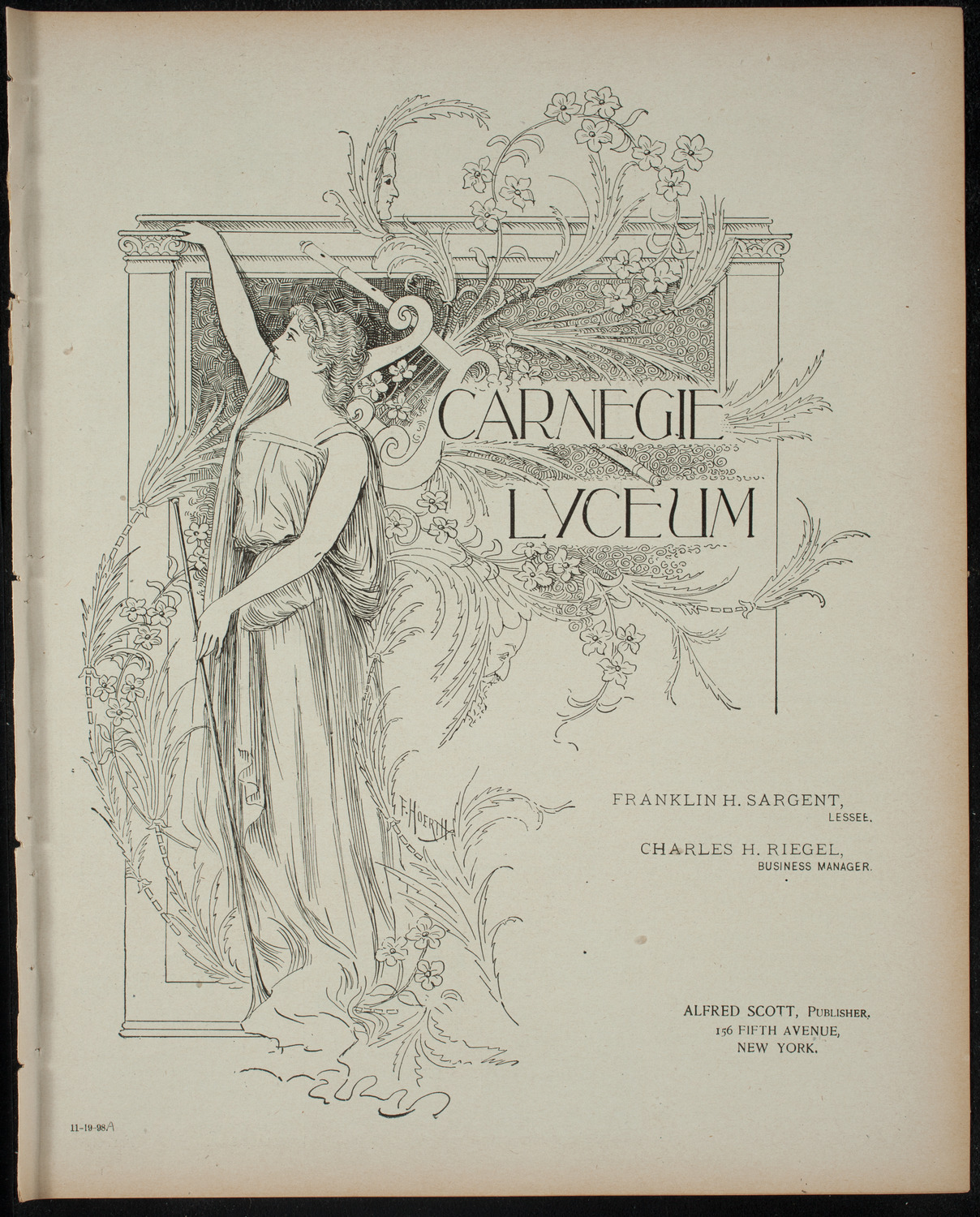 Isis League of Music and Drama Student Production, November 19, 1898, program page 1