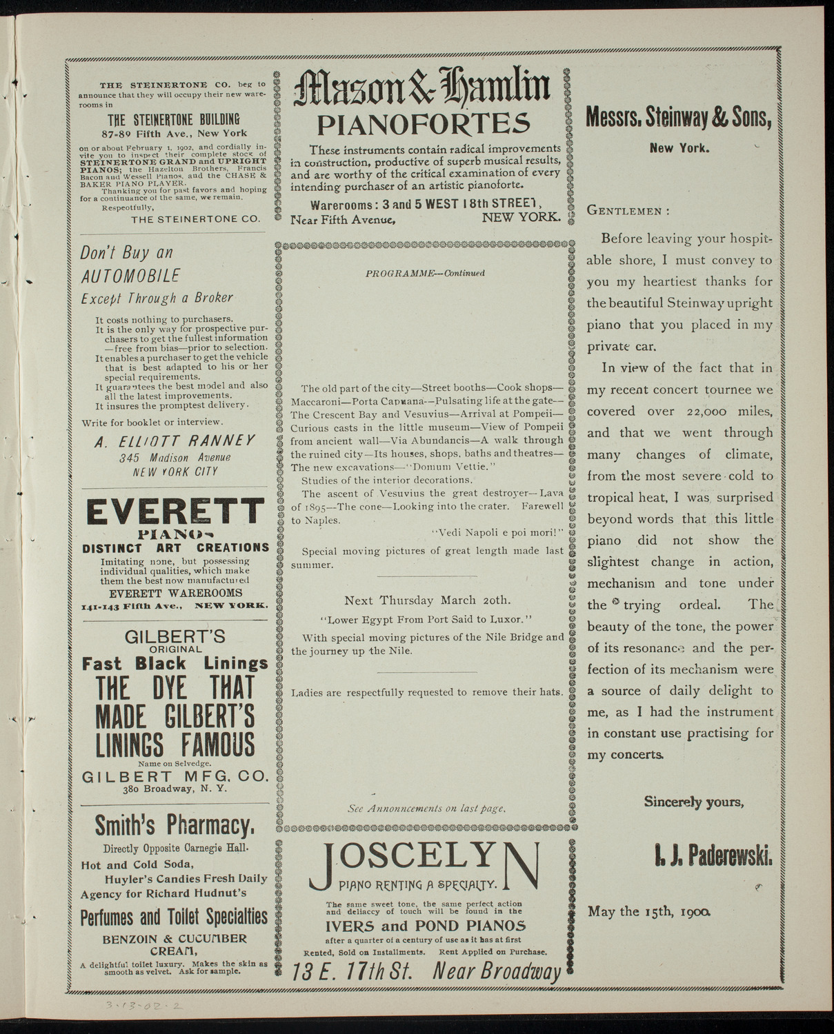 Elmendorf Lecture: Naples, Pompeii, and Vesuvius, March 13, 1902, program page 3