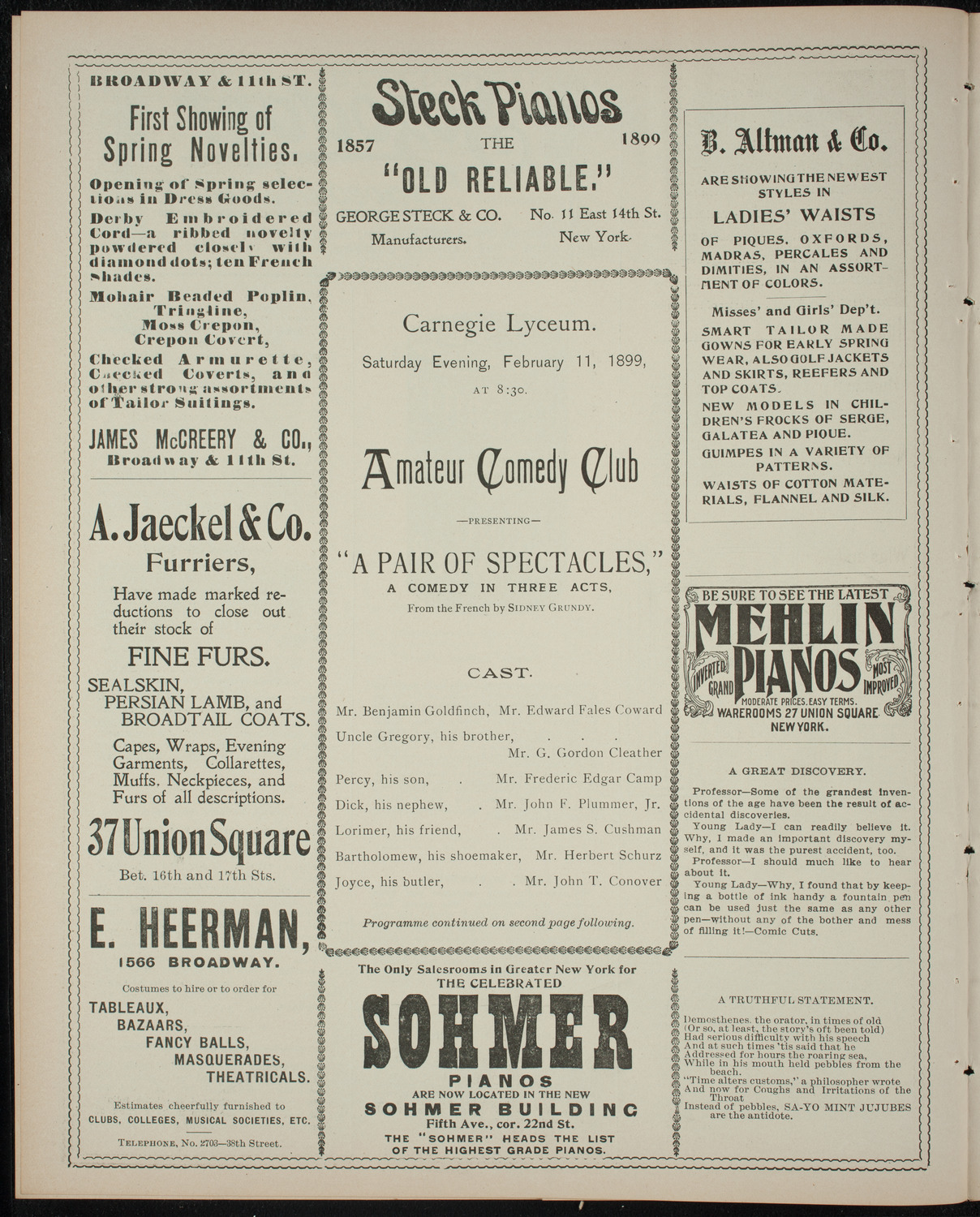 Amateur Comedy Club, February 11, 1899, program page 4