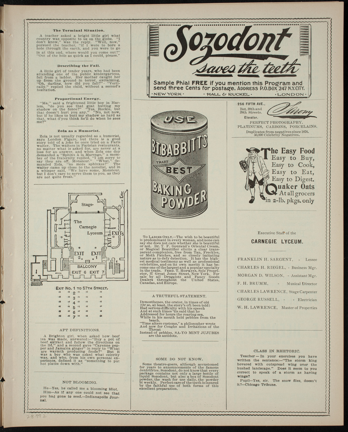 Amateur Comedy Club, February 8, 1899, program page 3