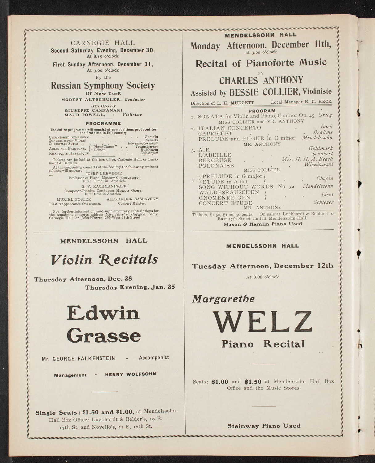 Boston Symphony Orchestra, December 9, 1905, program page 10