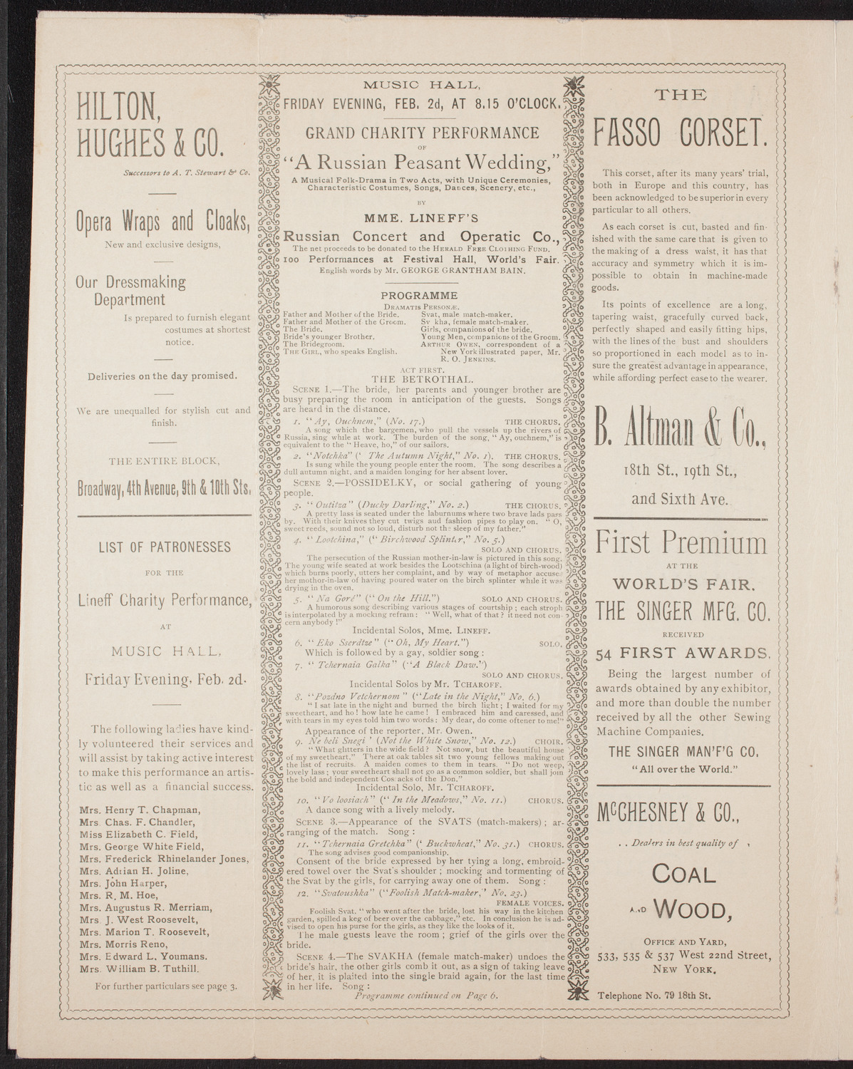 Madame Lineff's Russian Choir, February 2, 1894, program page 4