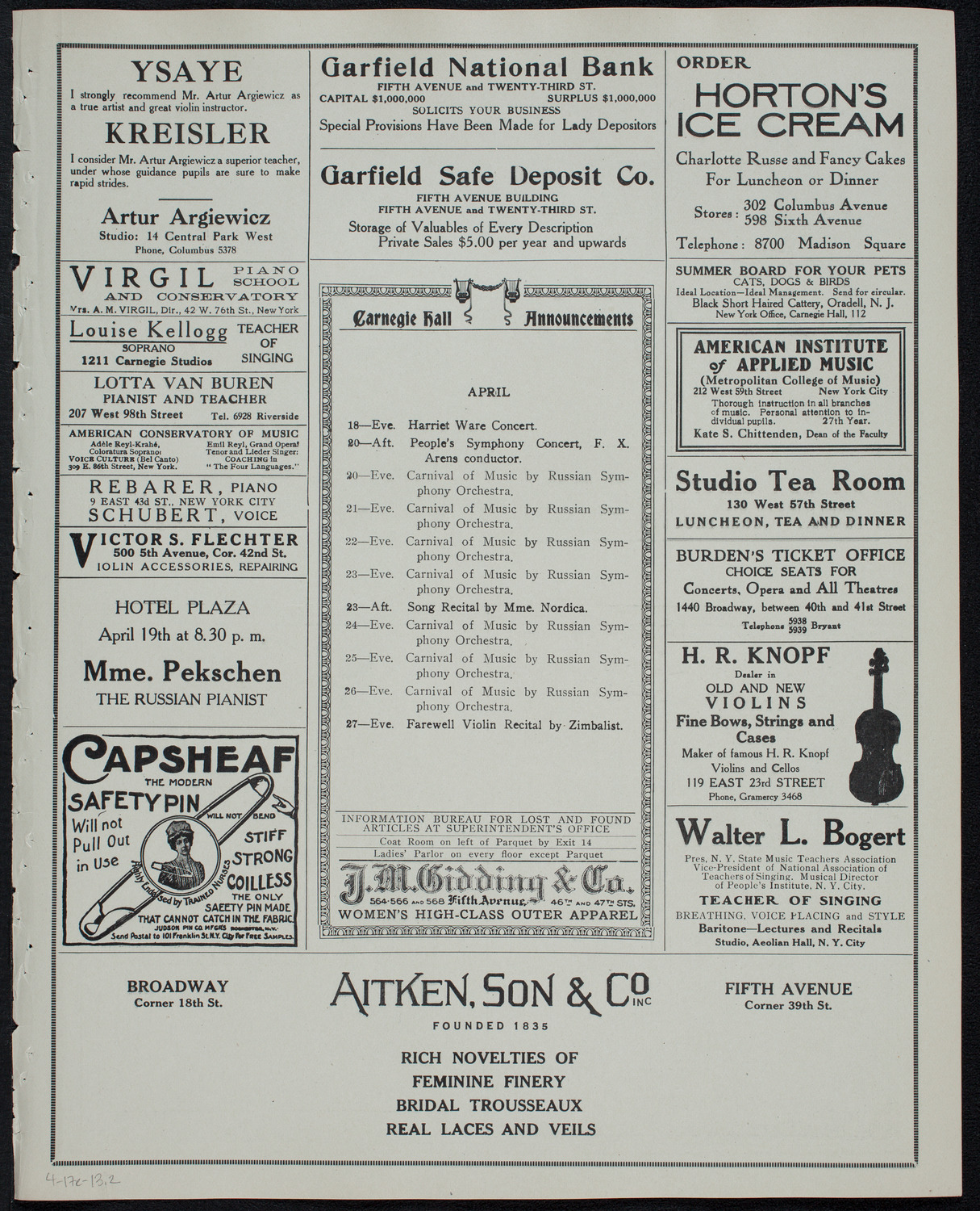 MacDowell Chorus of the Schola Cantorum of New York, April 17, 1913, program page 3