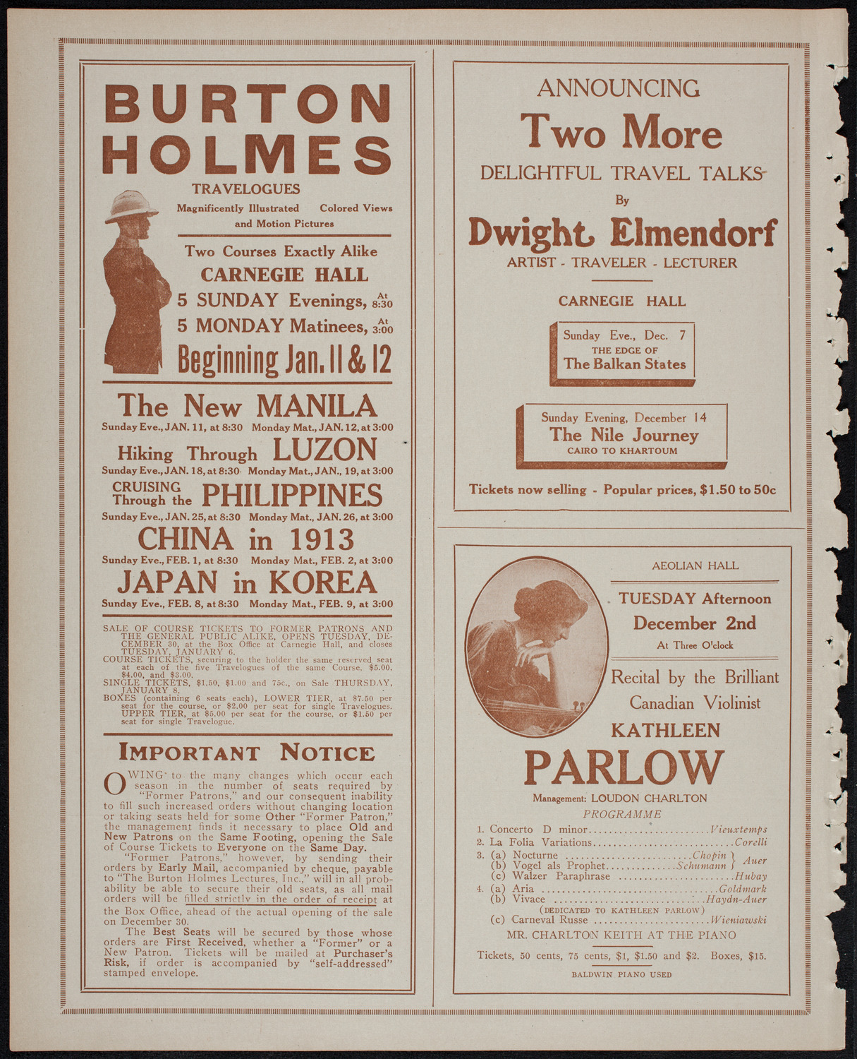 Elmendorf Lecture: Yellowstone Park, November 30, 1913, program page 10