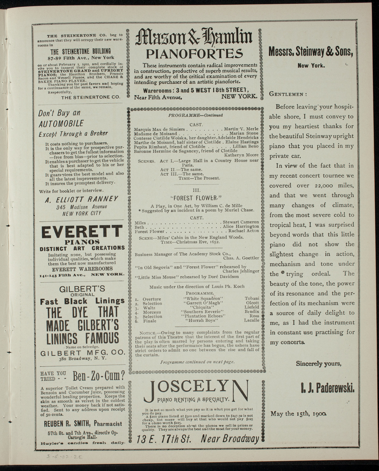 Academy Stock Company of the American Academy of Dramatic Arts and Empire Theatre Dramatic School, March 6, 1902, program page 3