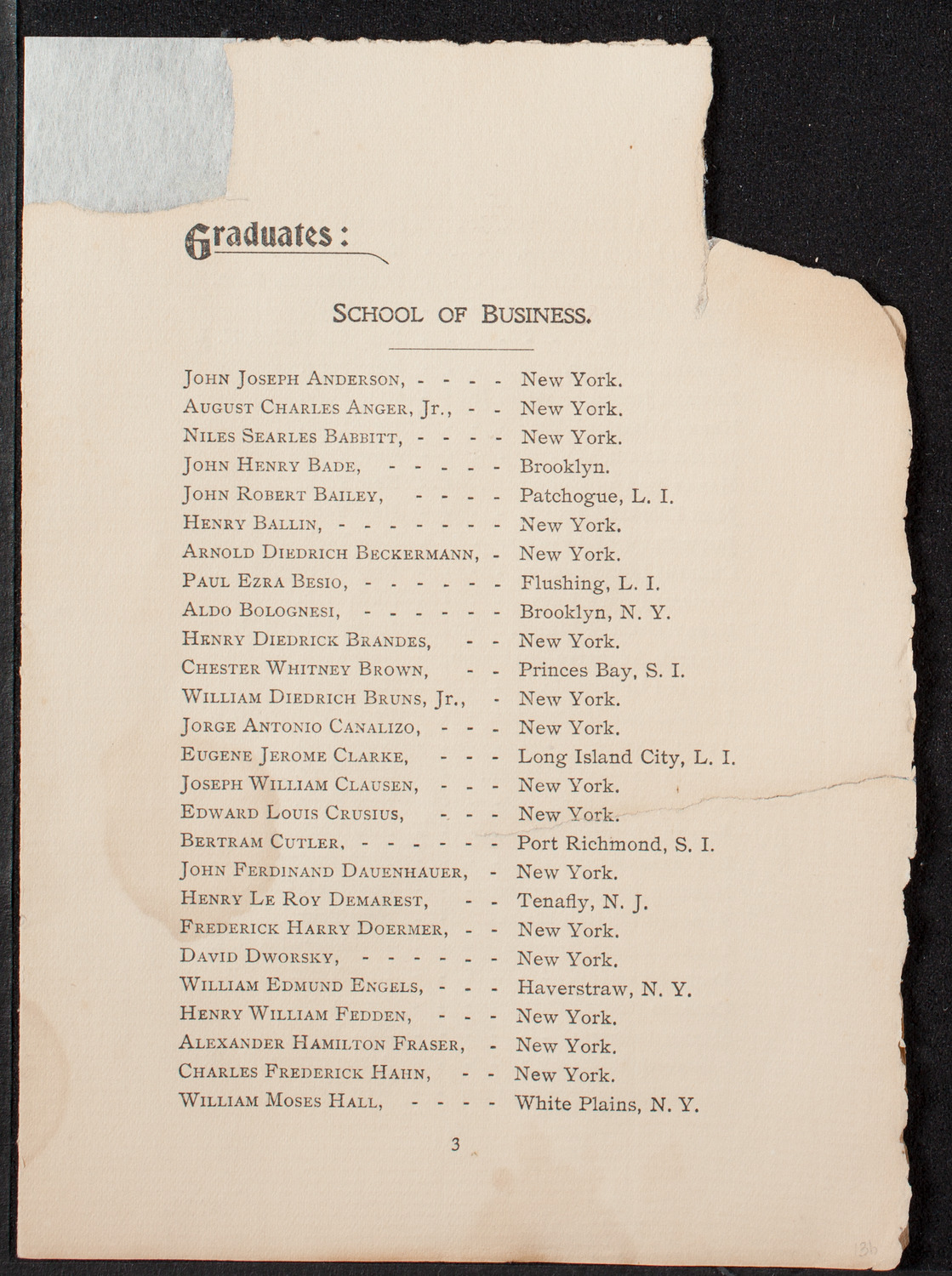 Graduation: Packard's Business College, May 20, 1898, program page 3