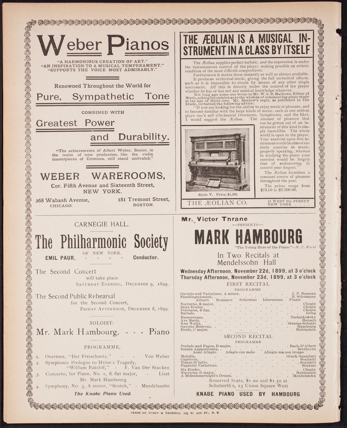 New York Philharmonic, November 18, 1899, program page 10