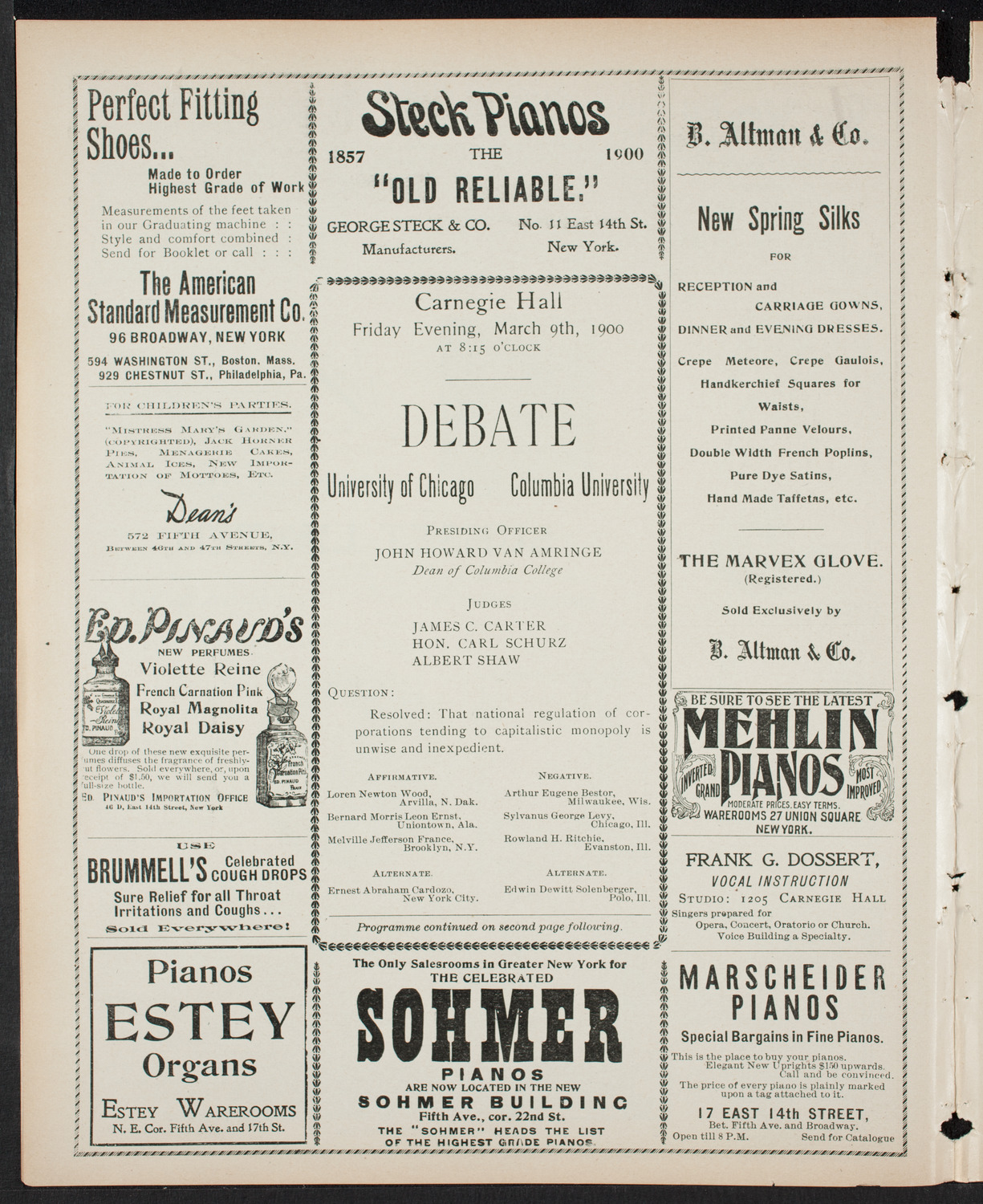 Debate: University of Chicago vs. Columbia University, March 9, 1900, program page 4