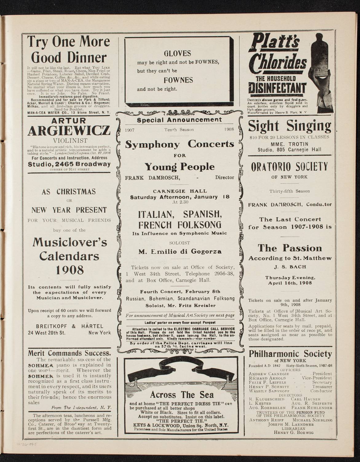 Oratorio Society of New York, December 26, 1907, program page 9
