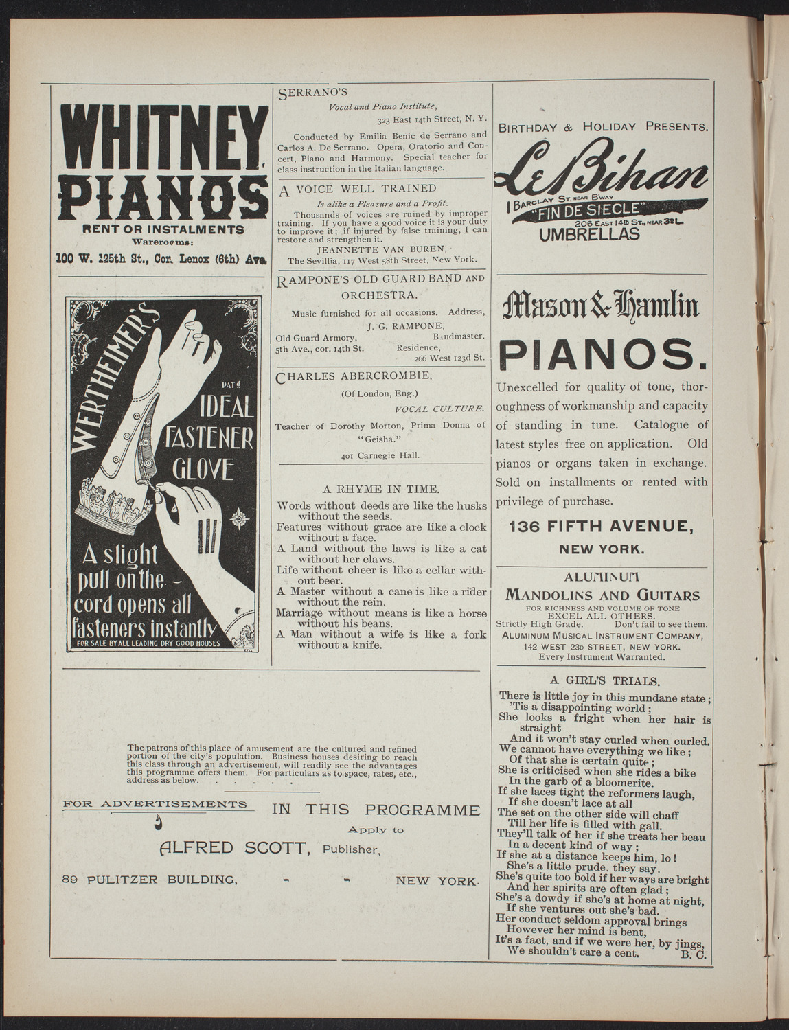 Marion: A Play in Five Acts, February 3, 1897, program page 2