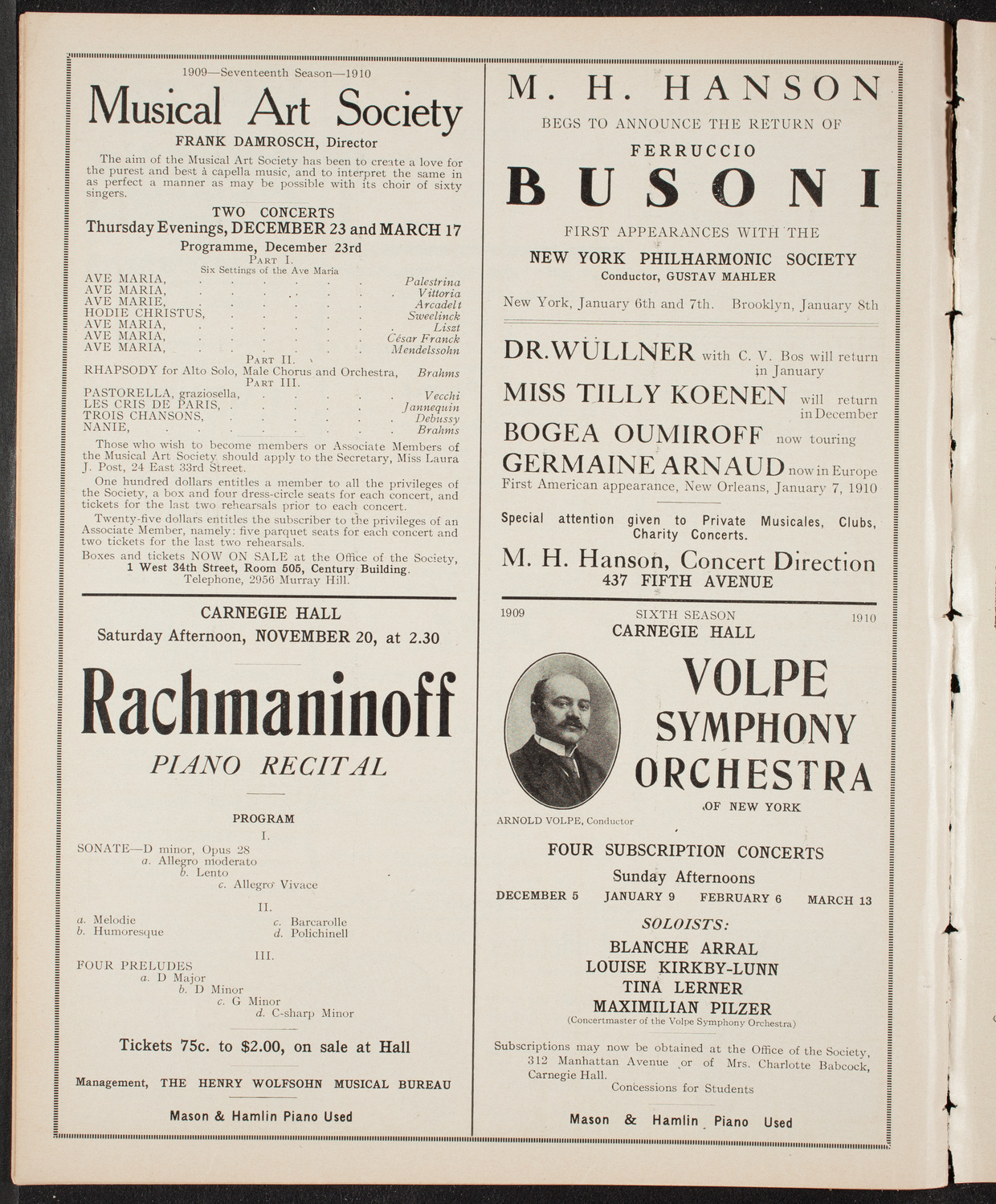 Boston Symphony Orchestra, November 13, 1909, program page 10