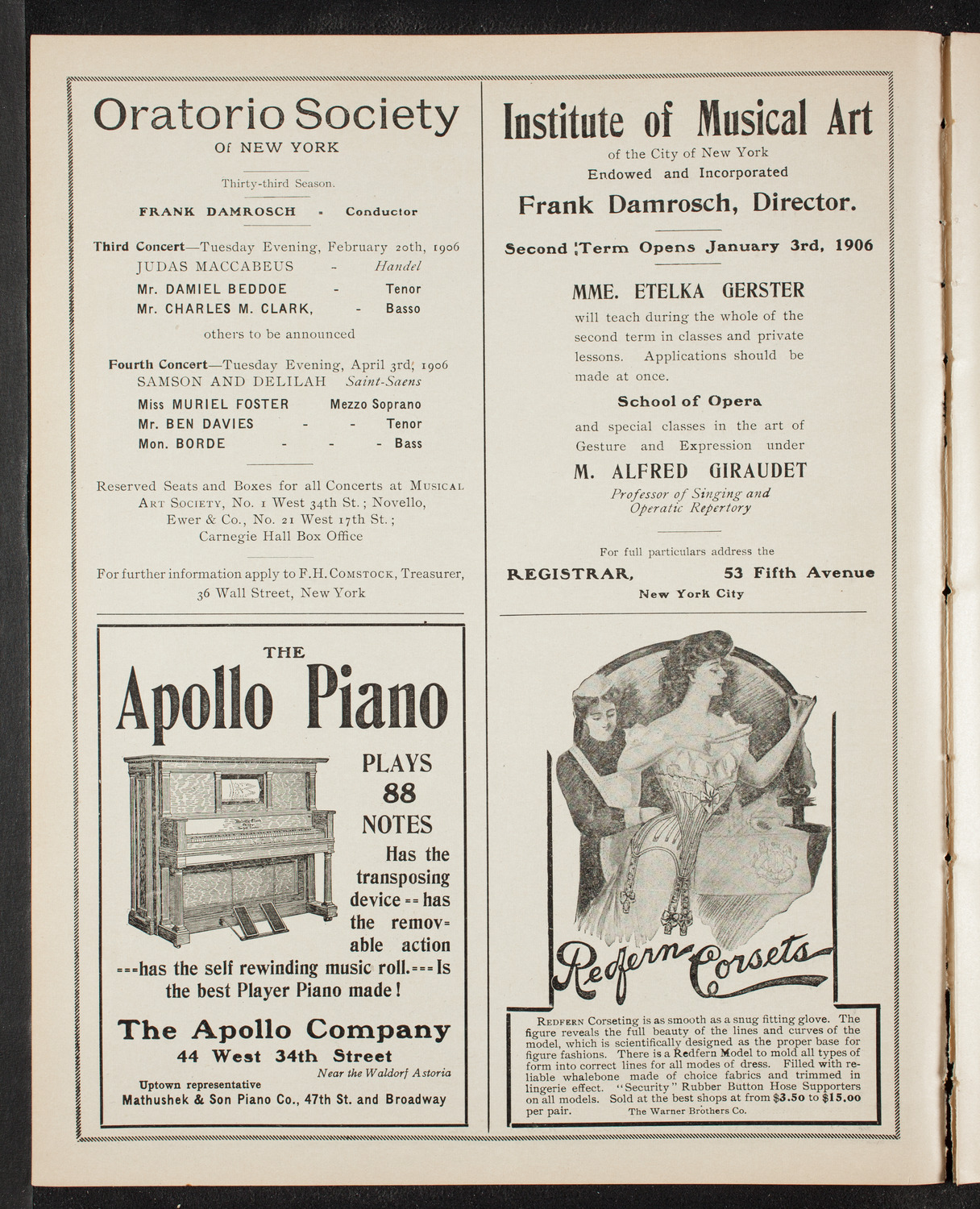Oratorio Society of New York, December 28, 1905, program page 2