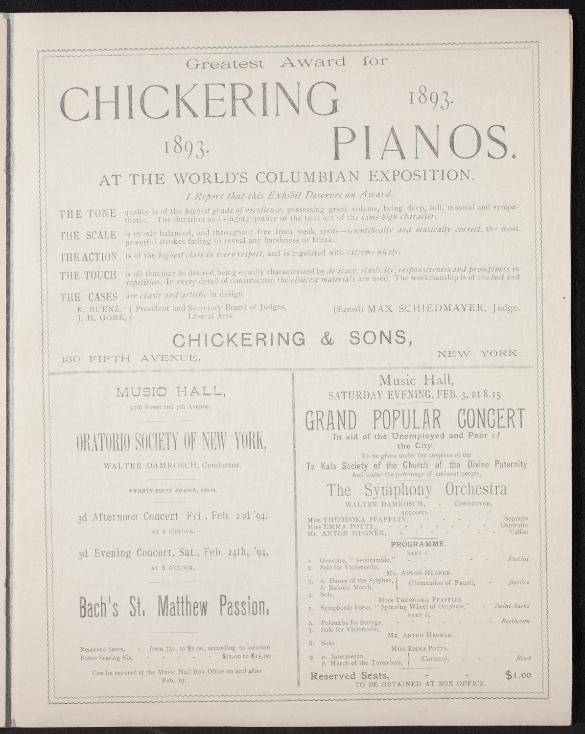 New York Philharmonic, January 13, 1894, program page 7