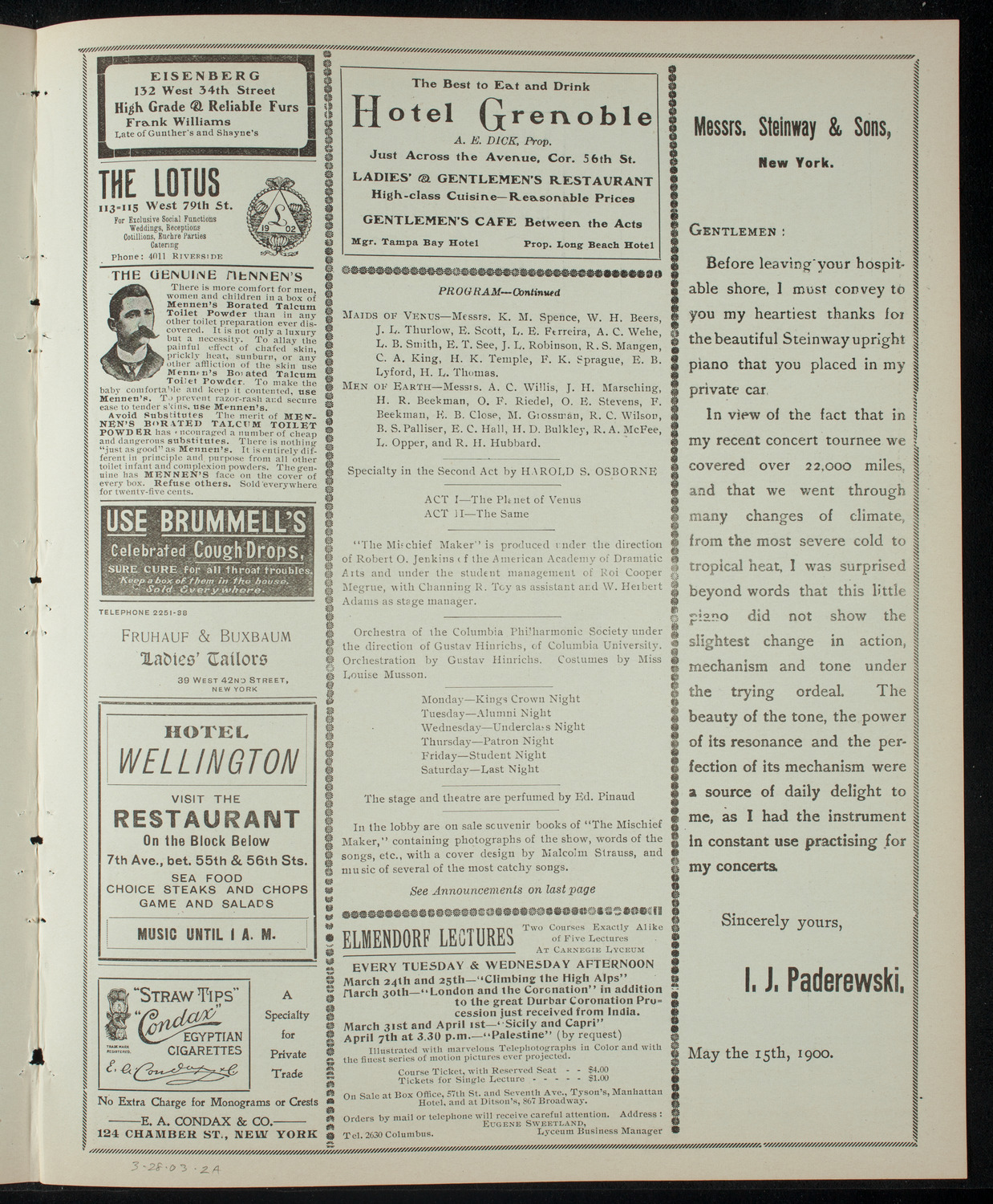 Columbia Varsity Show 1903, March 28, 1903, program page 3