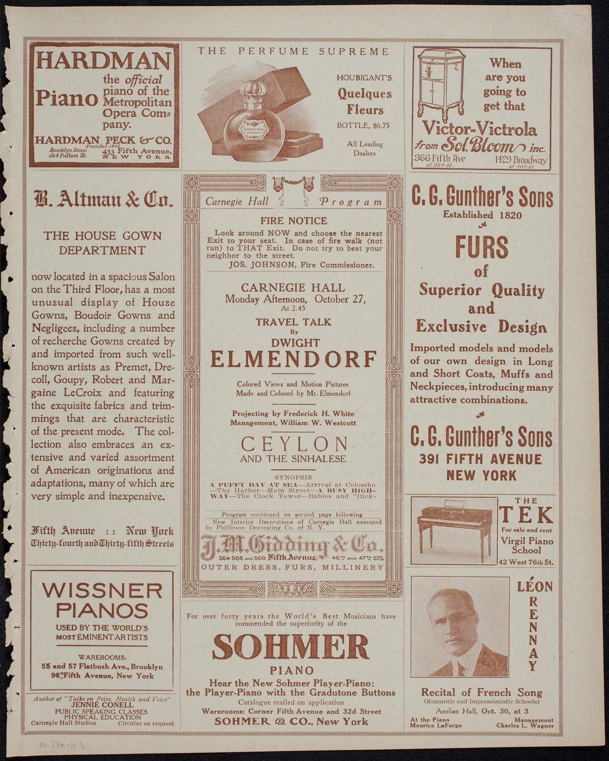 Elmendorf Lecture: Ceylon and the Sinhalese, October 27, 1913, program page 5