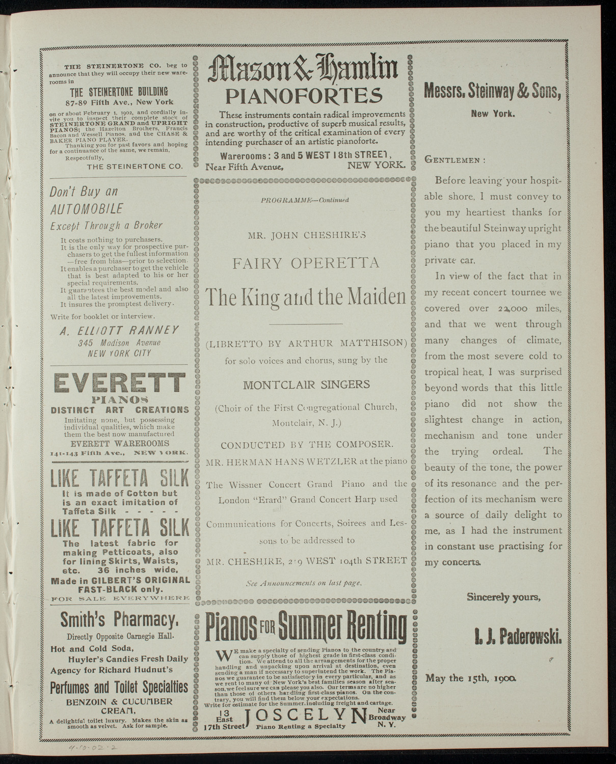 Annual Concert by John Cheshire, April 10, 1902, program page 3