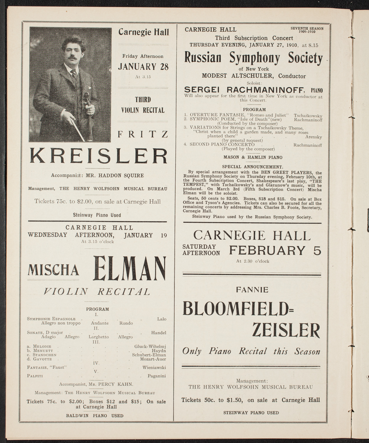 New York Philharmonic, January 14, 1910, program page 10