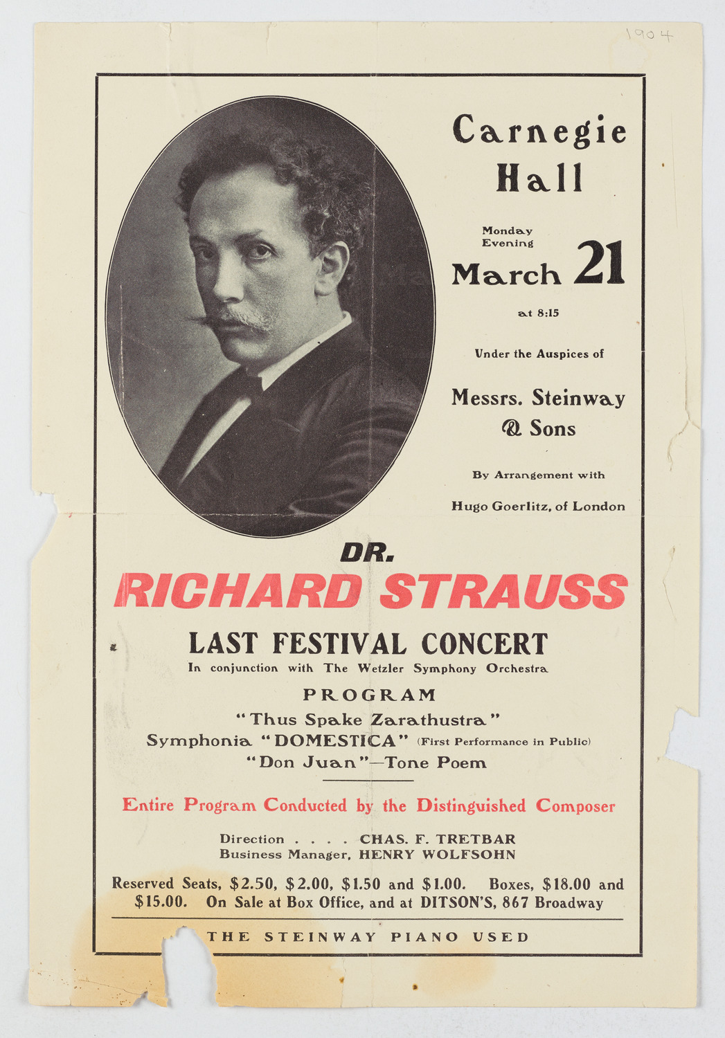 Richard Strauss with Wetzler Symphony Orchestra, March 21, 1904