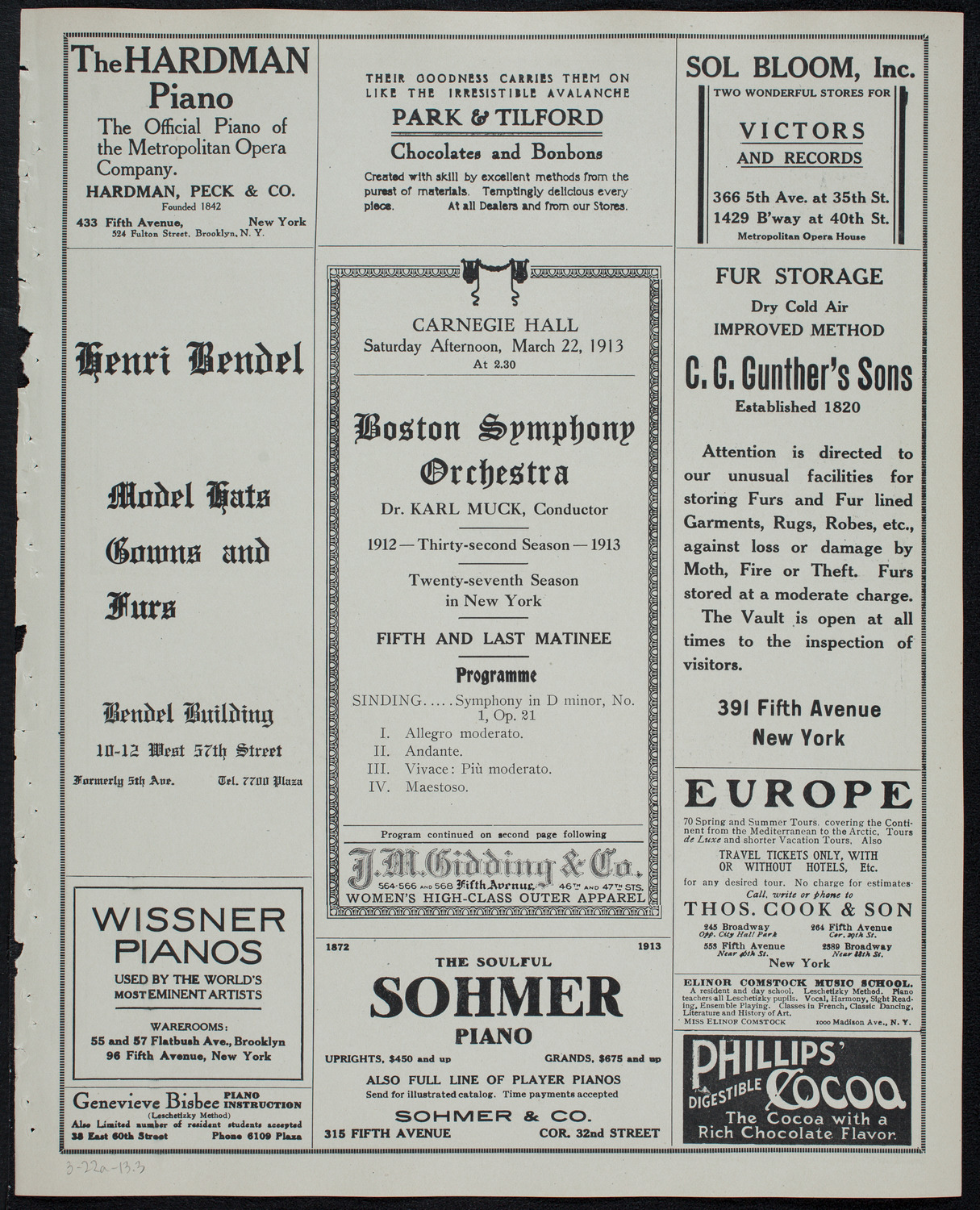 Boston Symphony Orchestra, March 22, 1913, program page 5