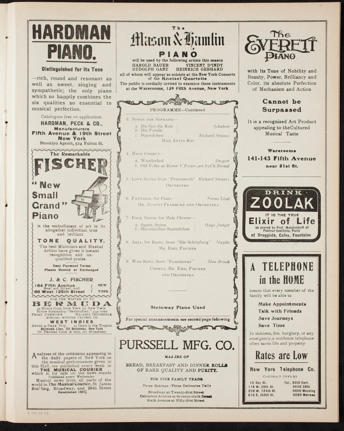 German Music Festival, April 29, 1906, program page 7