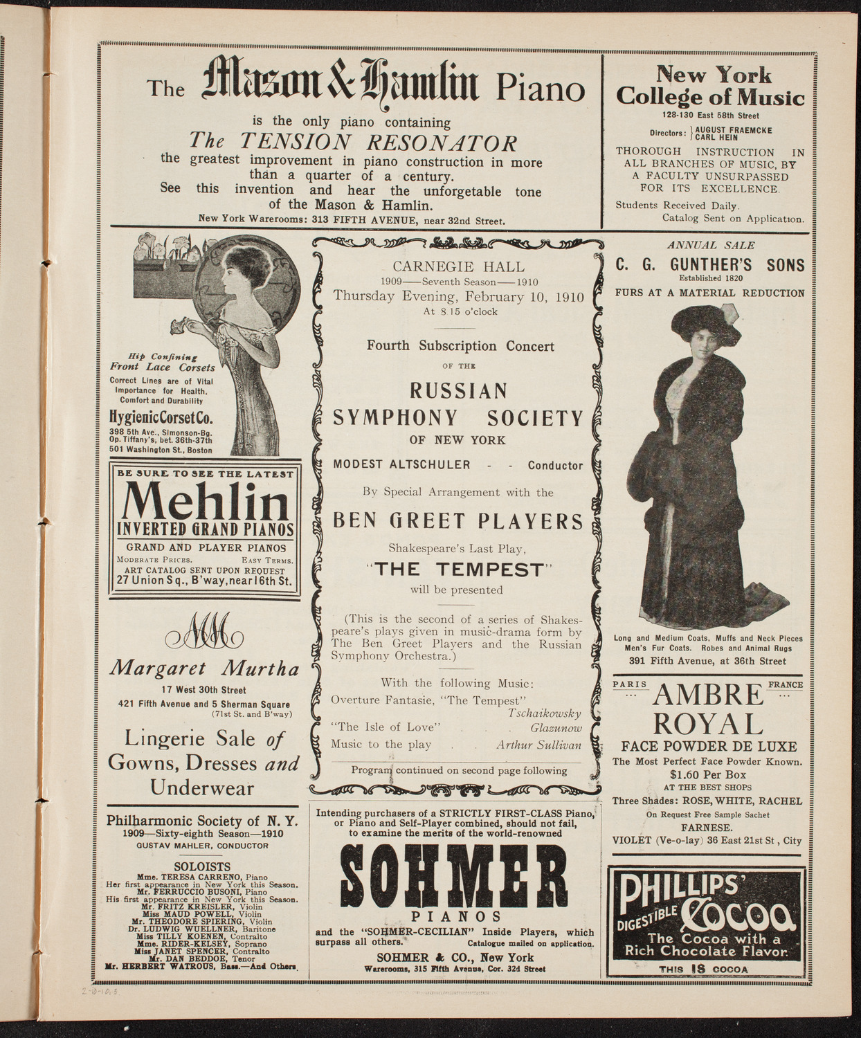 Russian Symphony Society of New York, February 10, 1910, program page 5