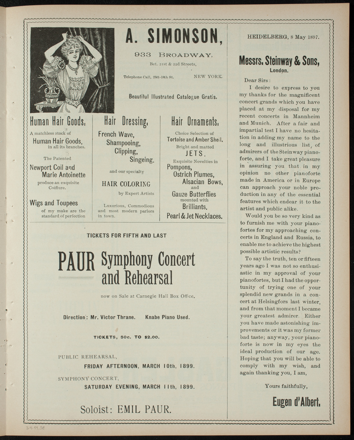 Columbia University Musical Society, March 4, 1899, program page 5